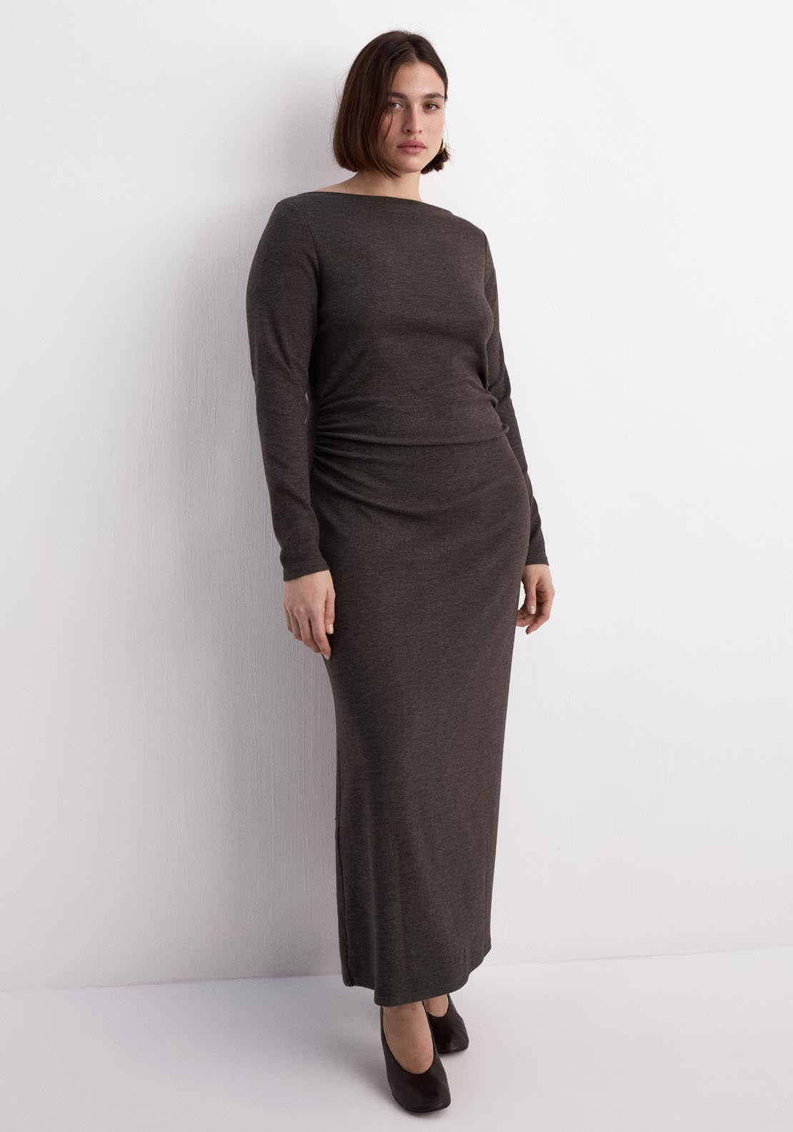 Fitted Sweater Dress - Brown