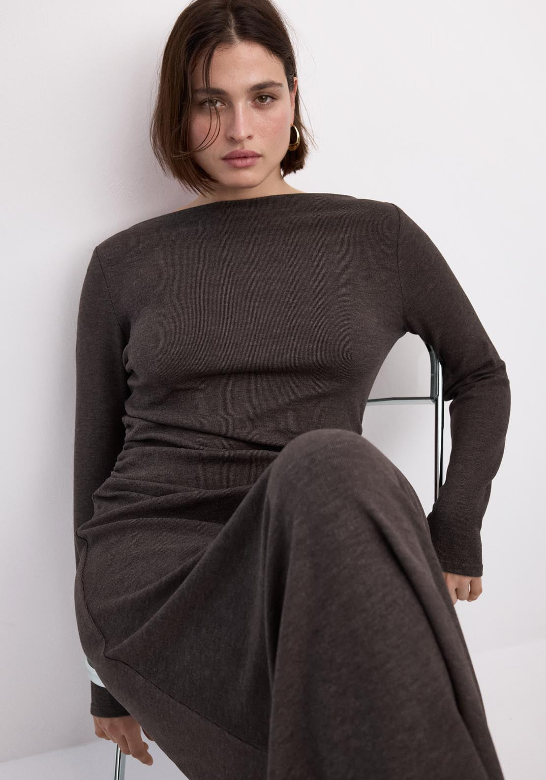 Fitted Sweater Dress - Brown