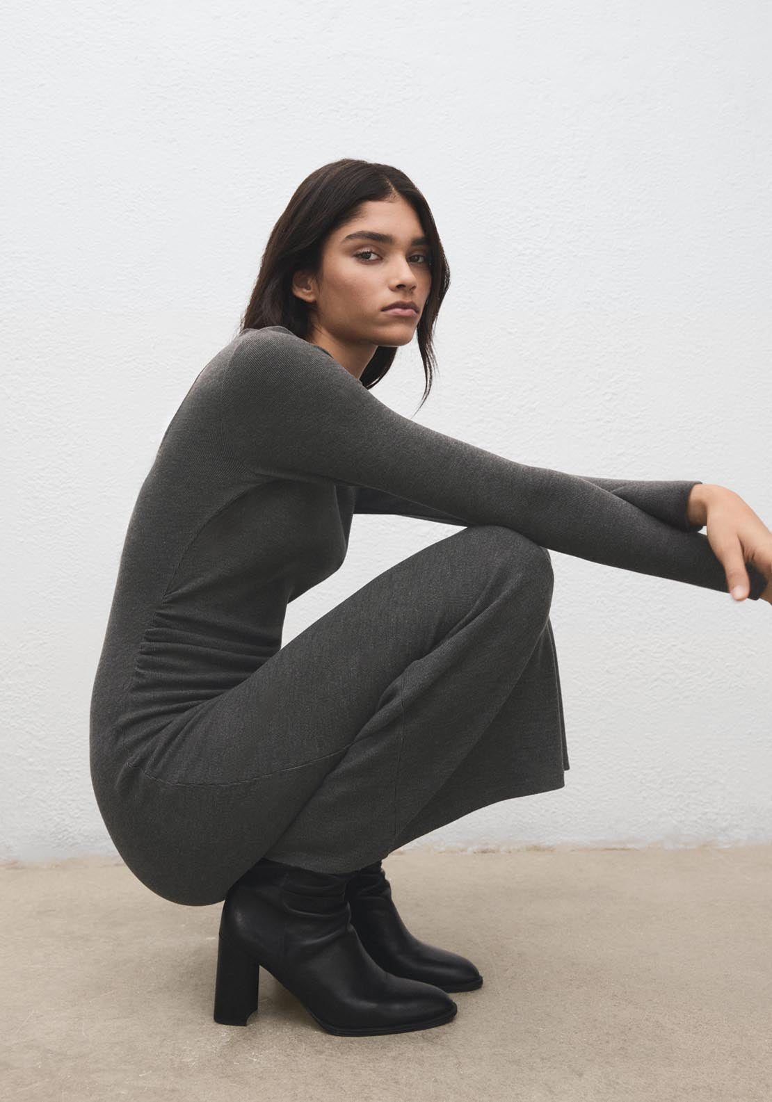 Fitted Sweater Dress - Grey