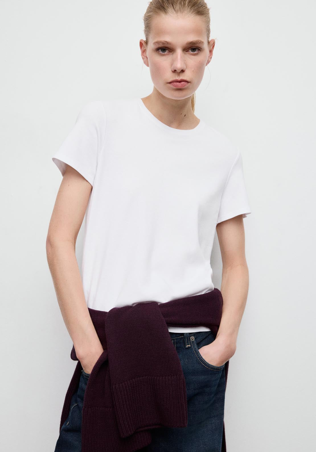 Mango Short Sleeved Cotton T Shirt - White 1 Shaws Department Stores