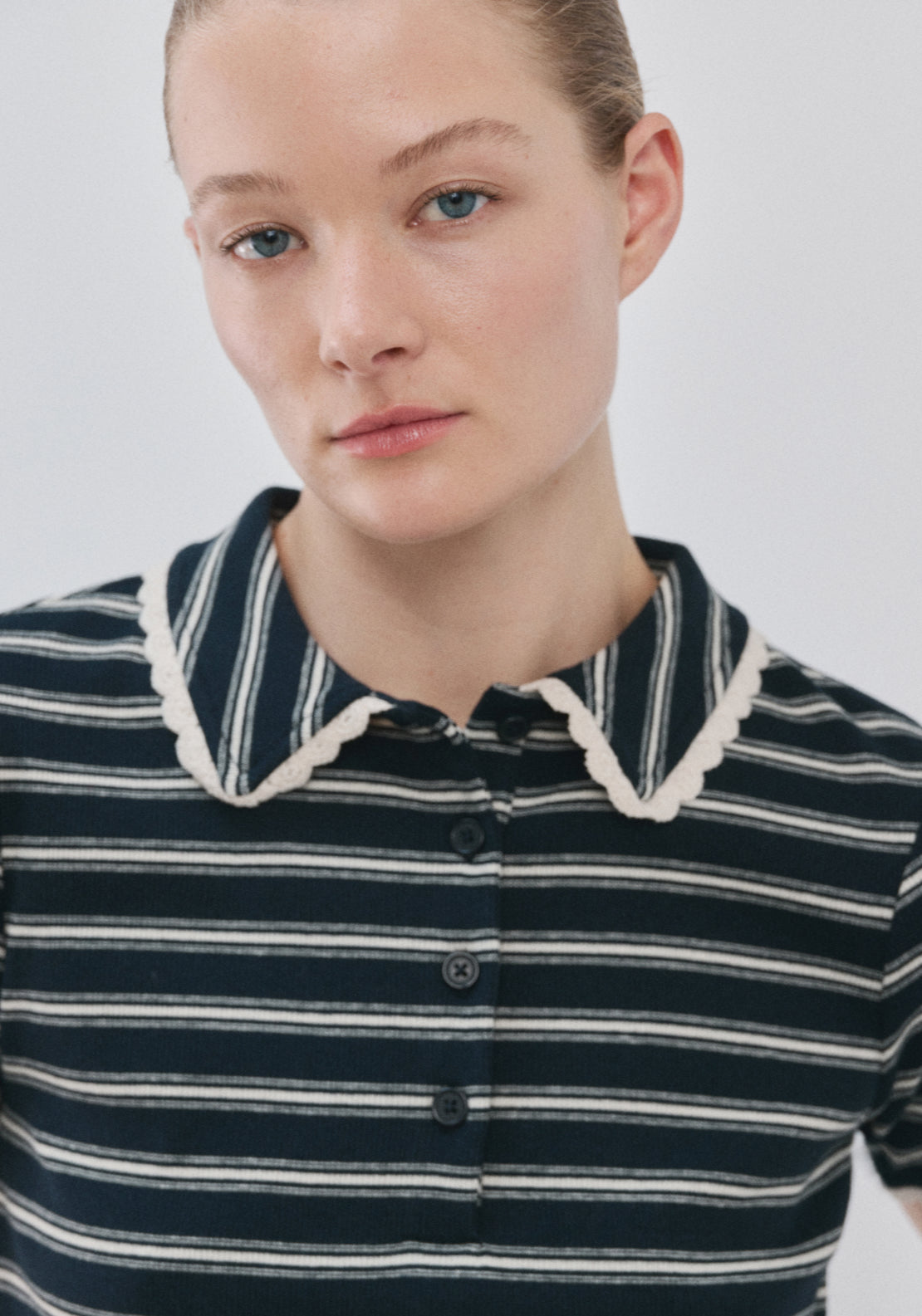 Scalloped Striped Polo Shirt - Blue