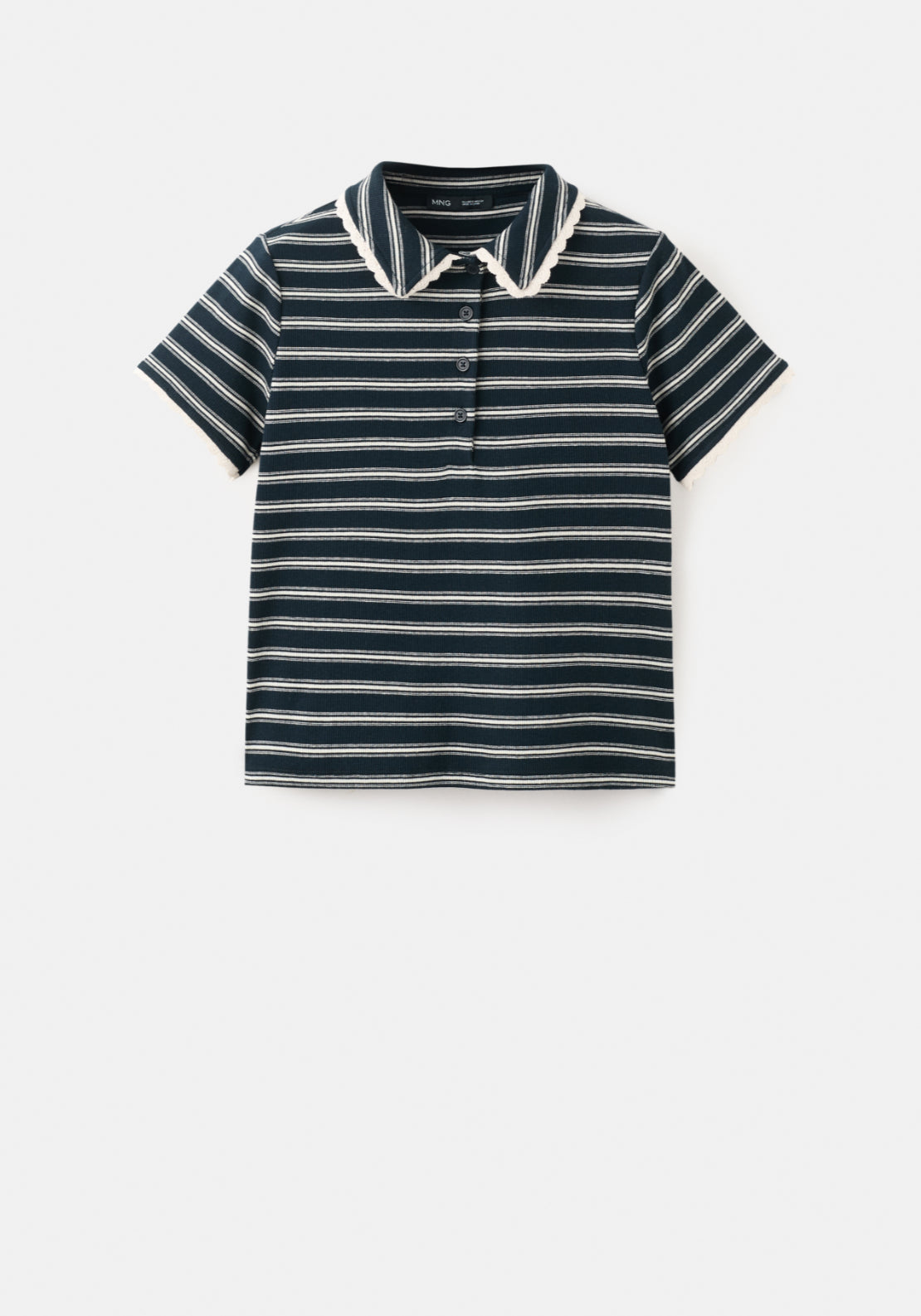 Scalloped Striped Polo Shirt - Blue