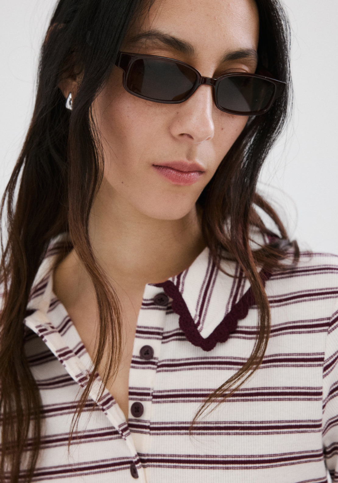 Scalloped Striped Polo Shirt - Burgundy
