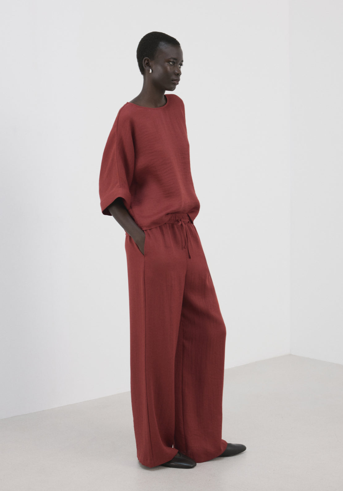 Three Quarter Length Sleeve Blouse - Red