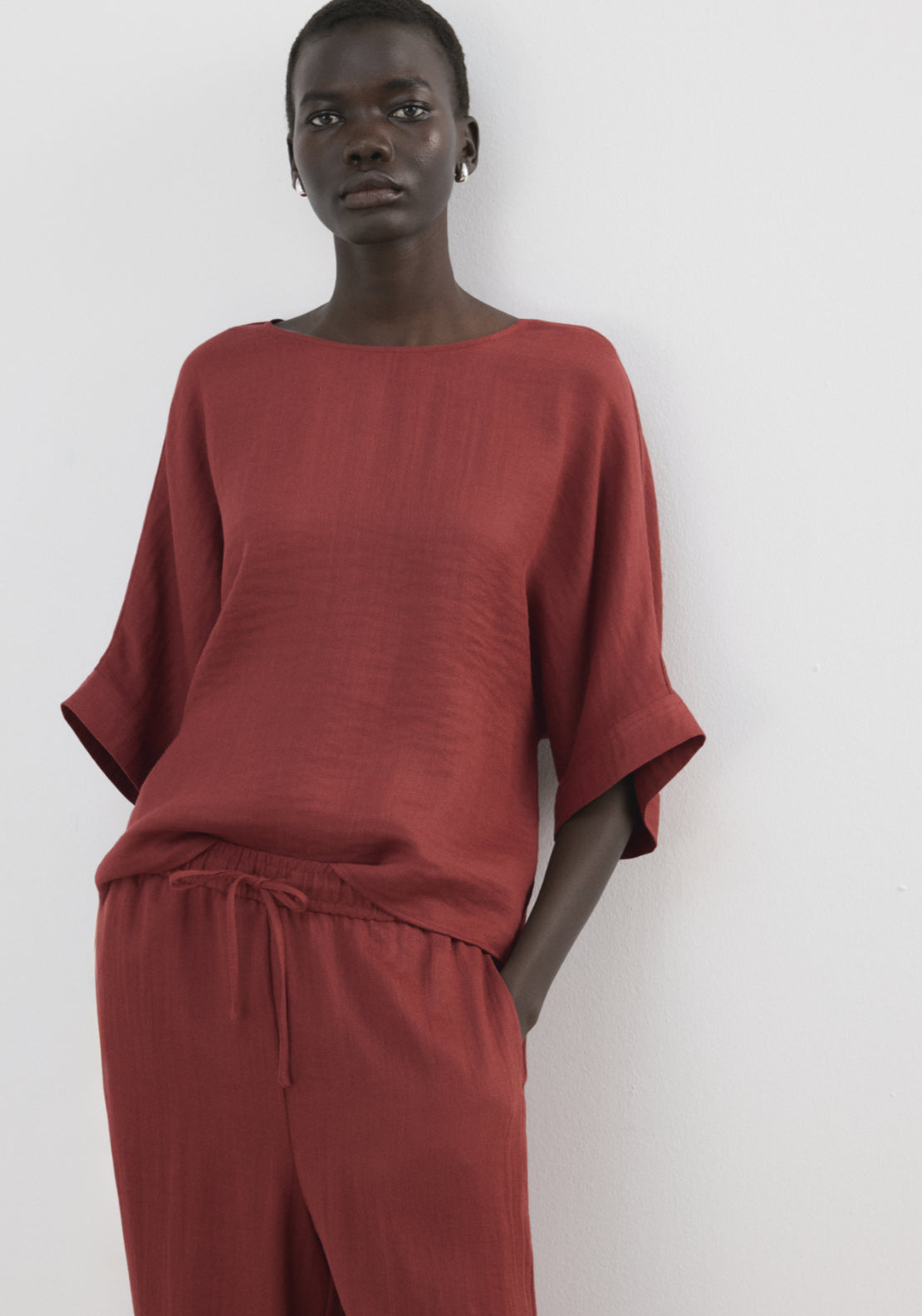 Three Quarter Length Sleeve Blouse - Red