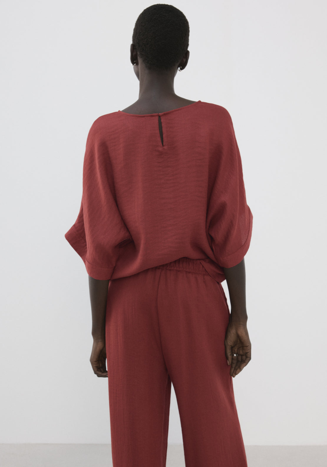 Three Quarter Length Sleeve Blouse - Red