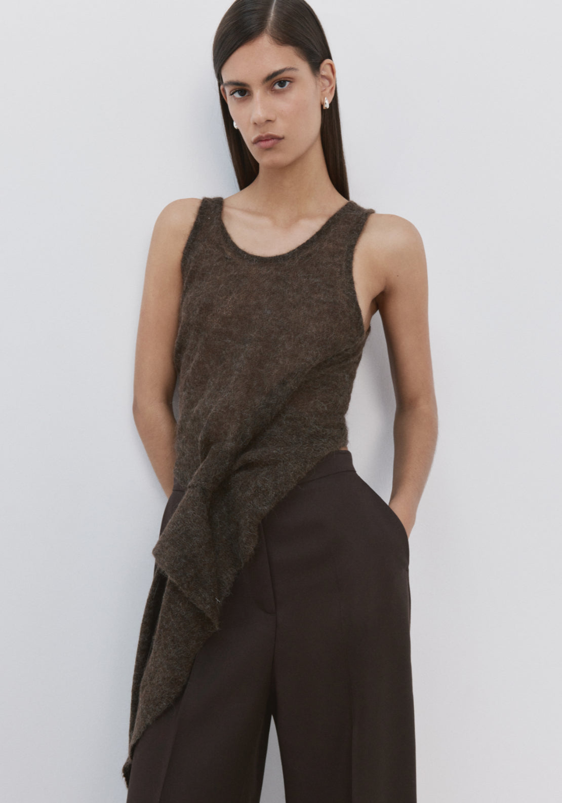 High Waisted Lyocell Pants - Brown