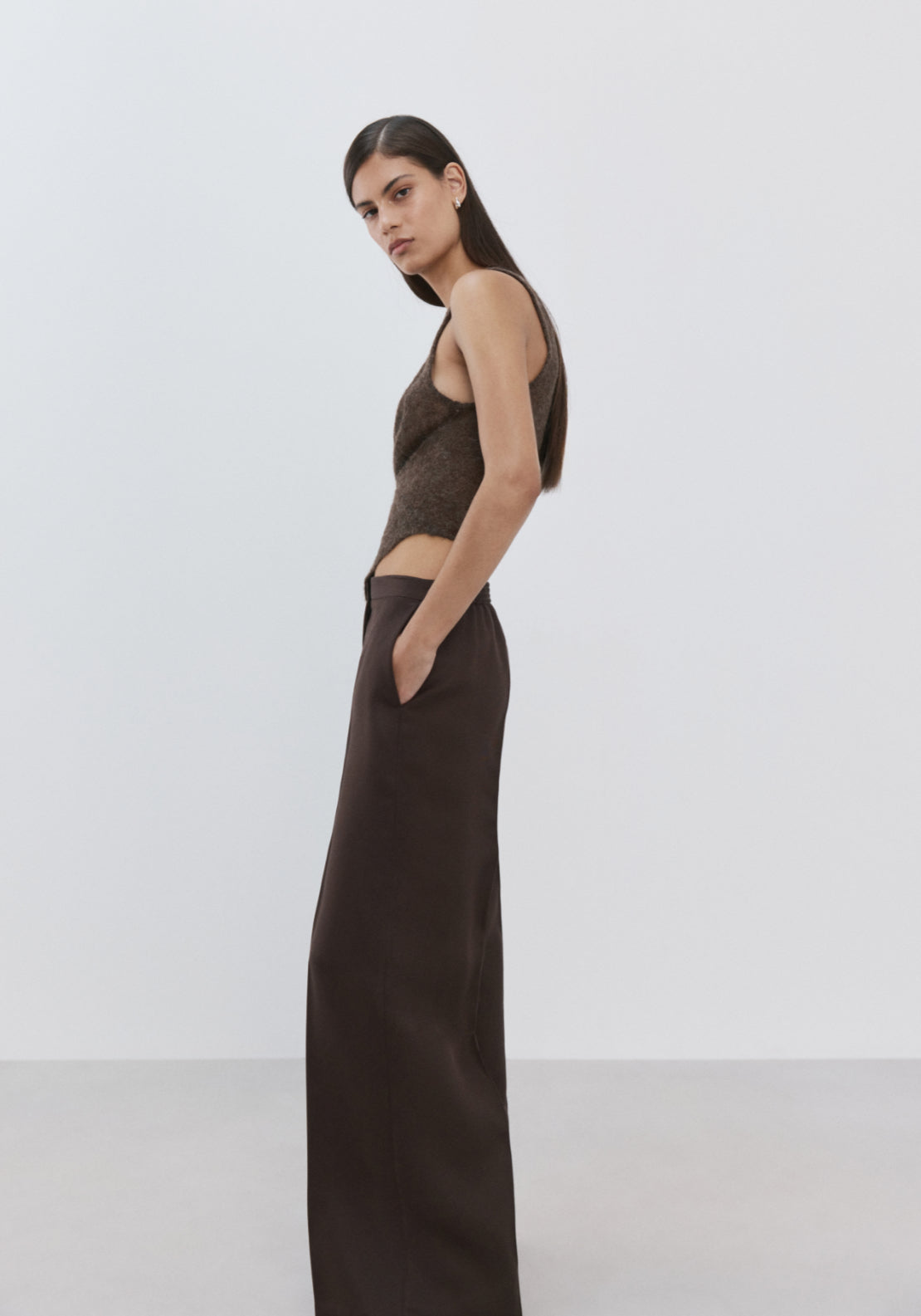 High Waisted Lyocell Pants - Brown