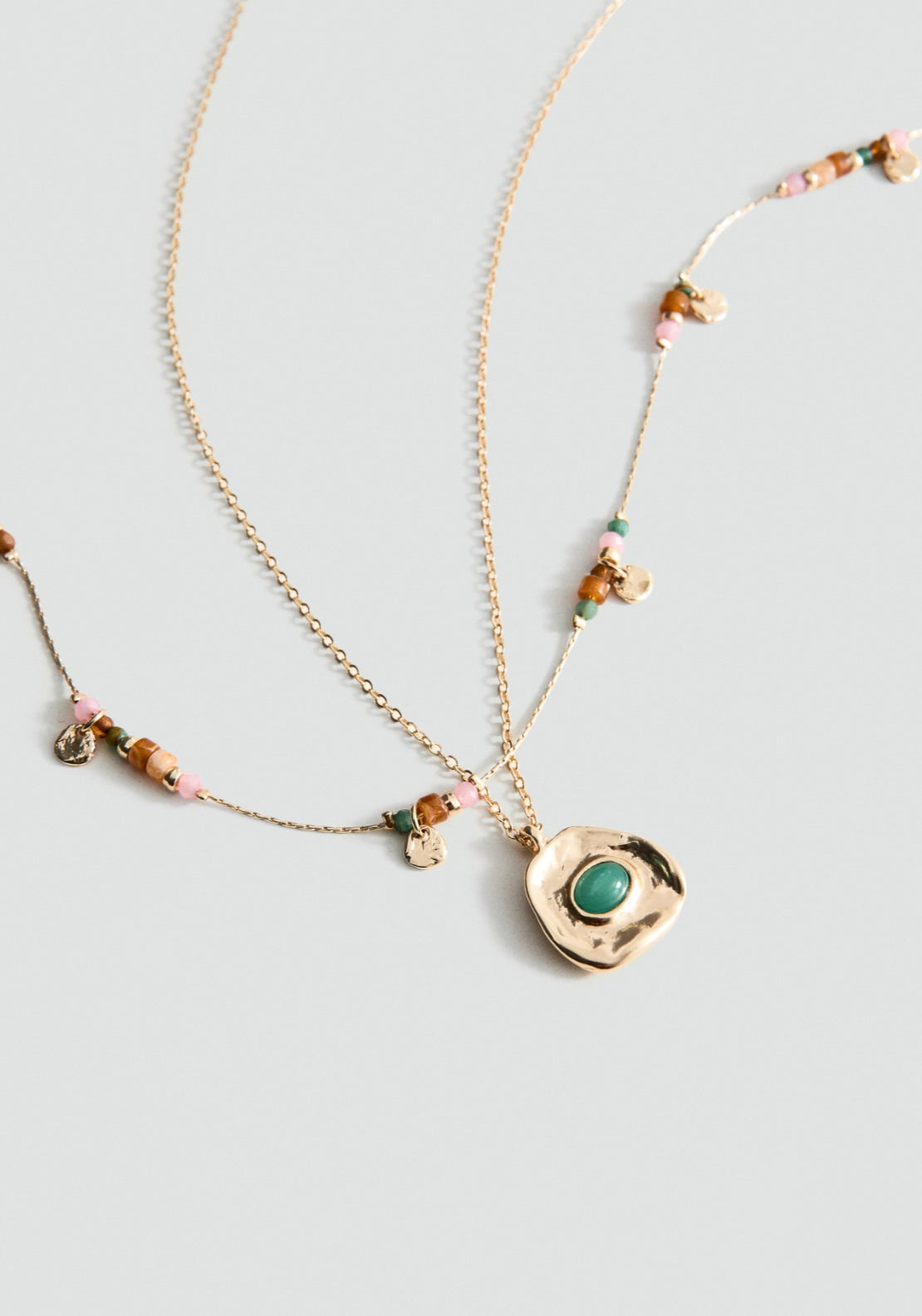 Mixed Double Bead Necklace - Gold