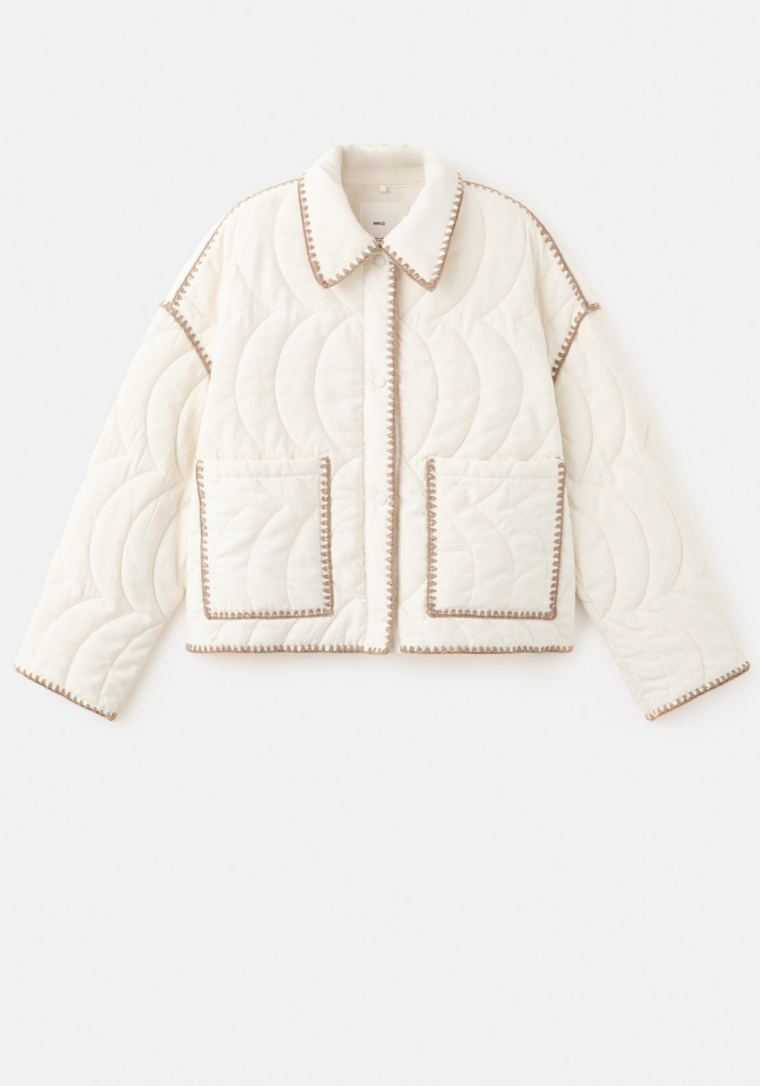 Contrast Piping Quilted Jacket - Cream