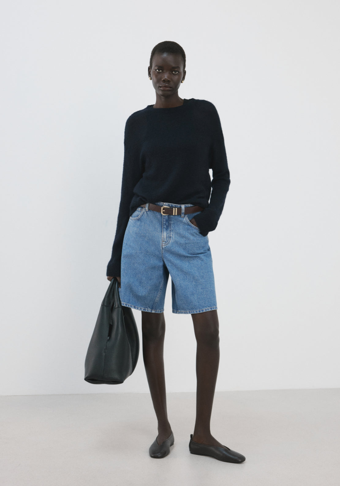 High Waist Straight Fit Denim Shorts - Denim Blue