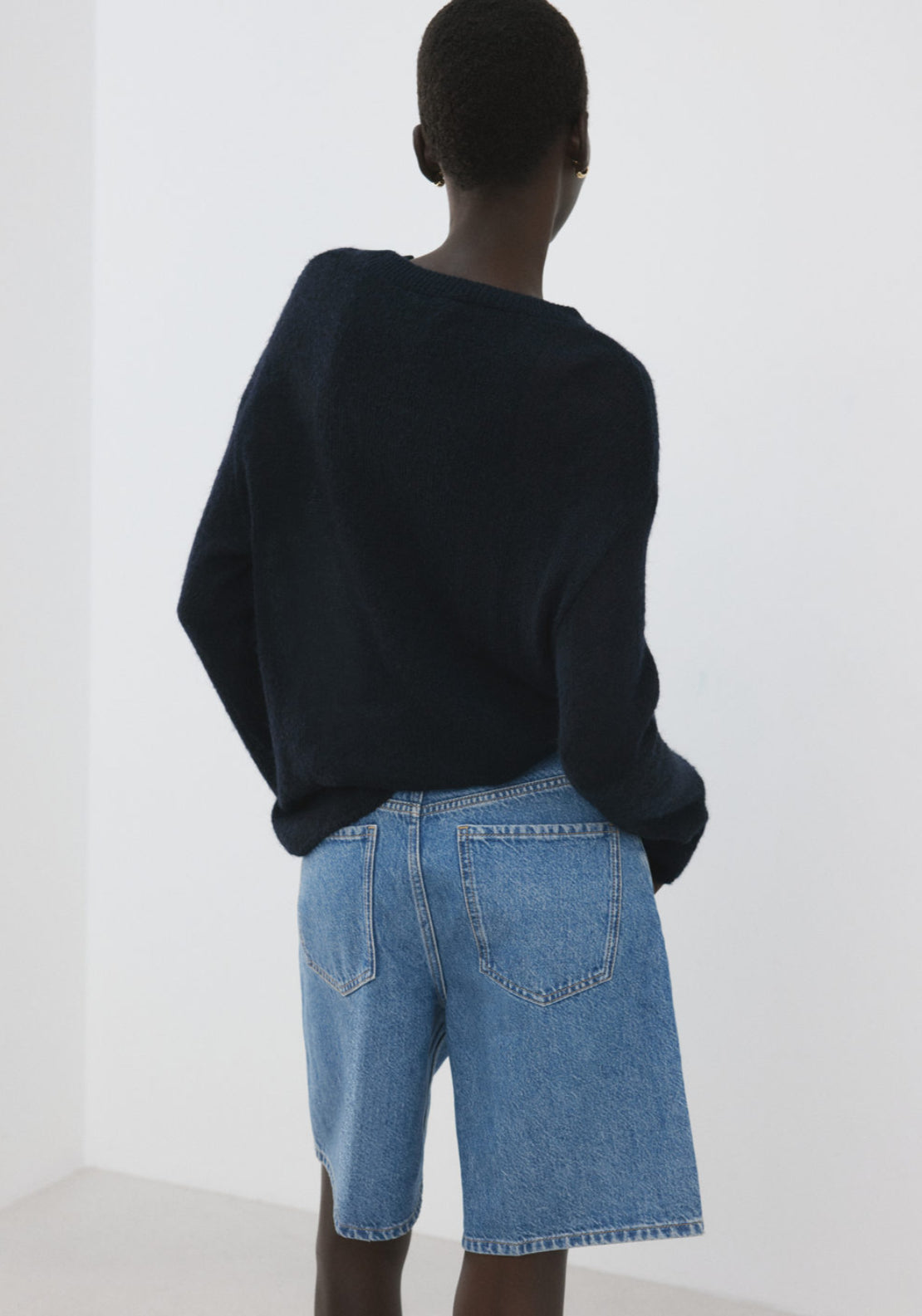 High Waist Straight Fit Denim Shorts - Denim Blue
