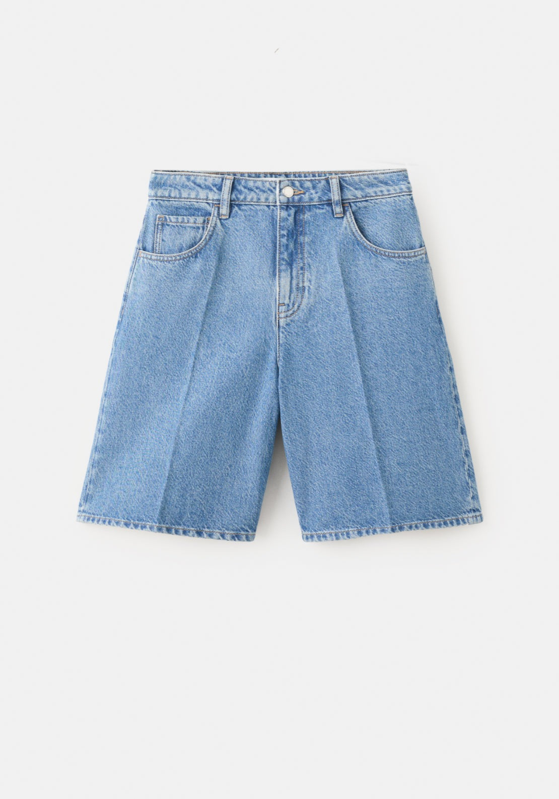 High Waist Straight Fit Denim Shorts - Denim Blue