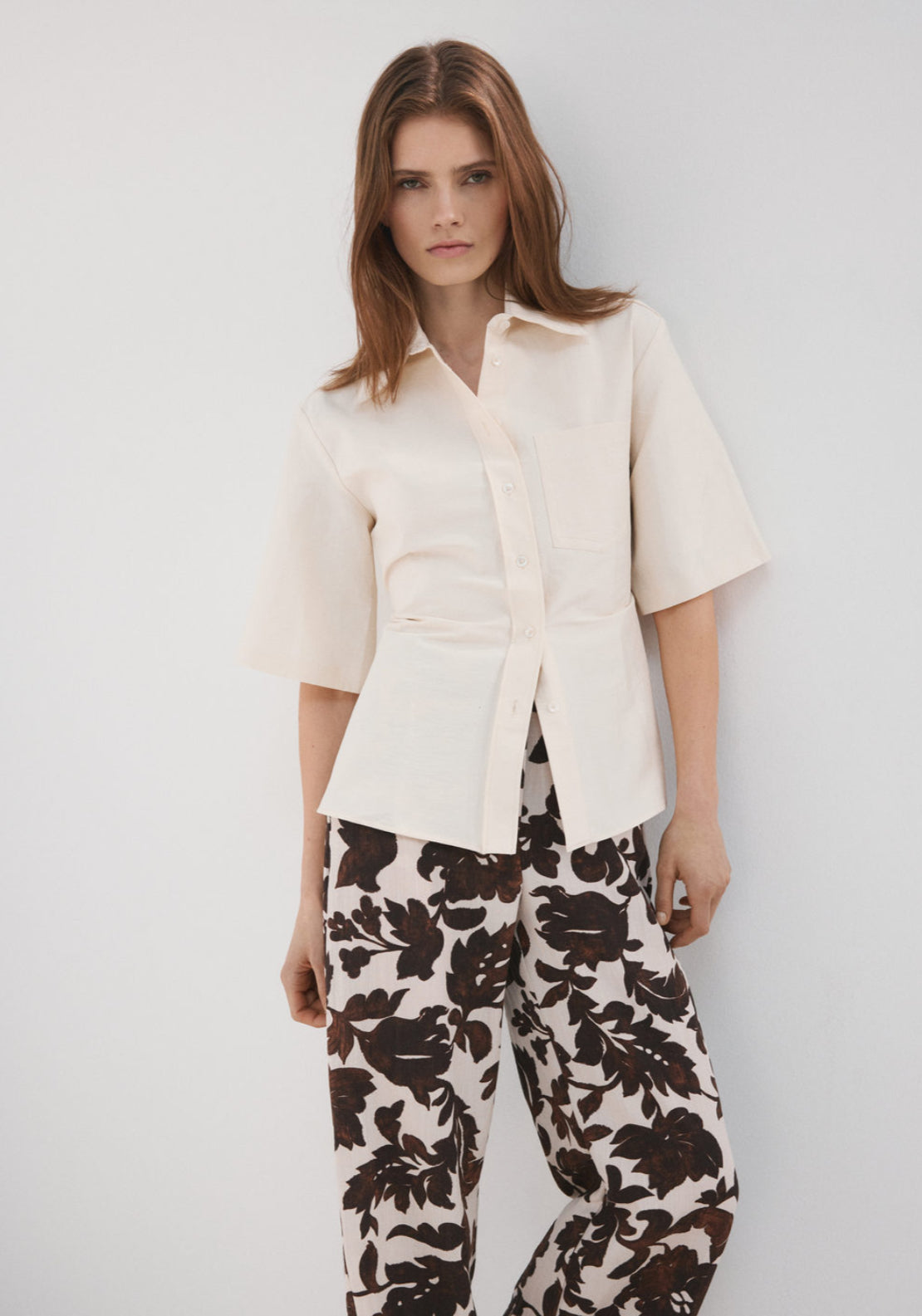 Floral Print Trousers - Brown