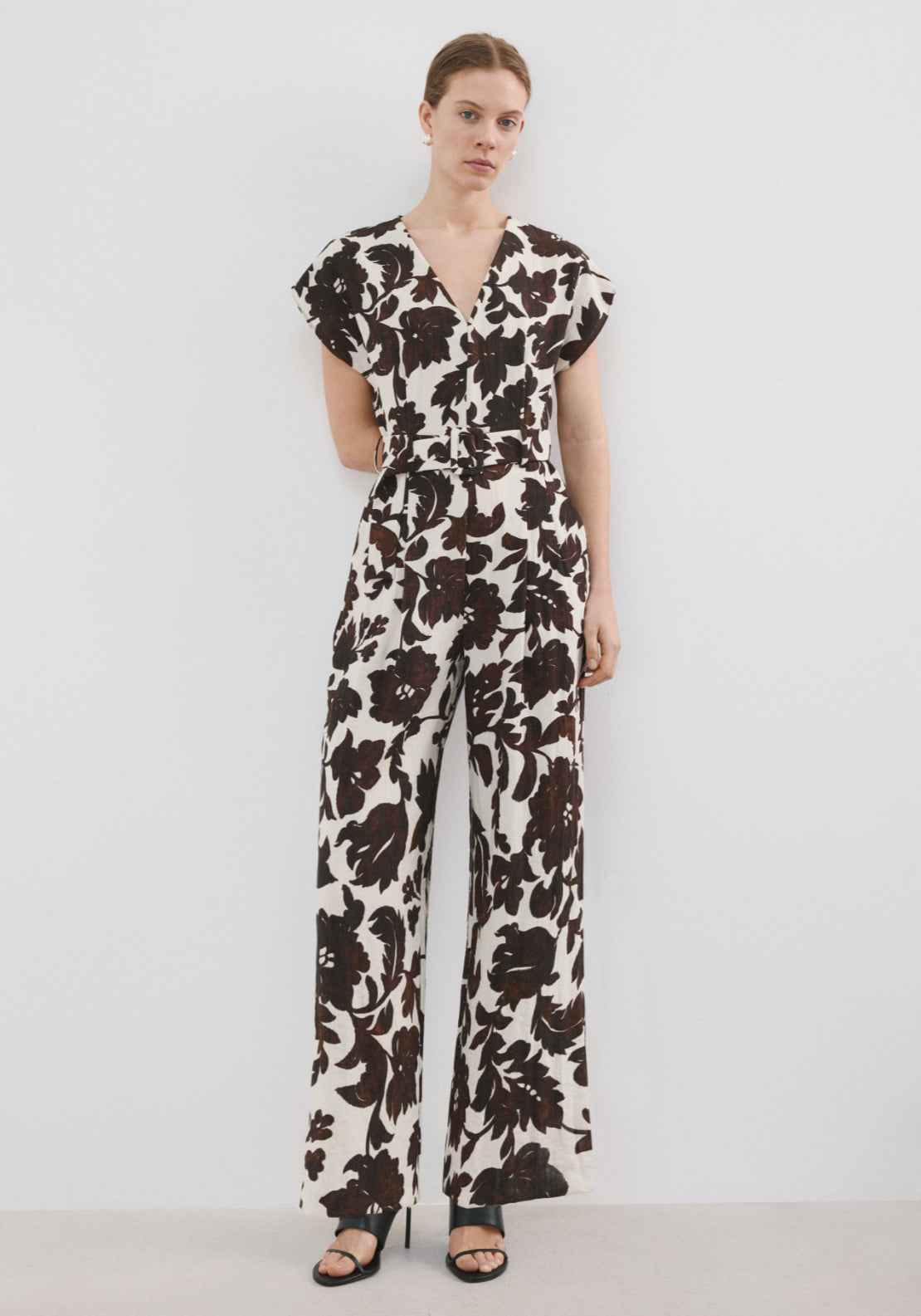 Floral Print Jumpsuit With Belt - Cream
