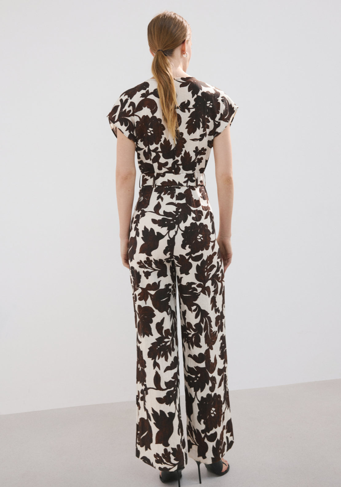 Floral Print Jumpsuit With Belt - Cream