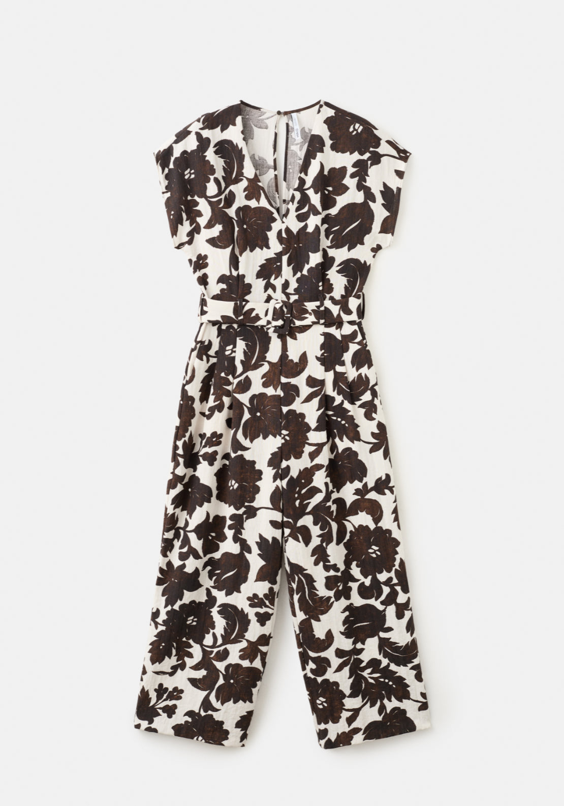 Floral Print Jumpsuit With Belt - Cream