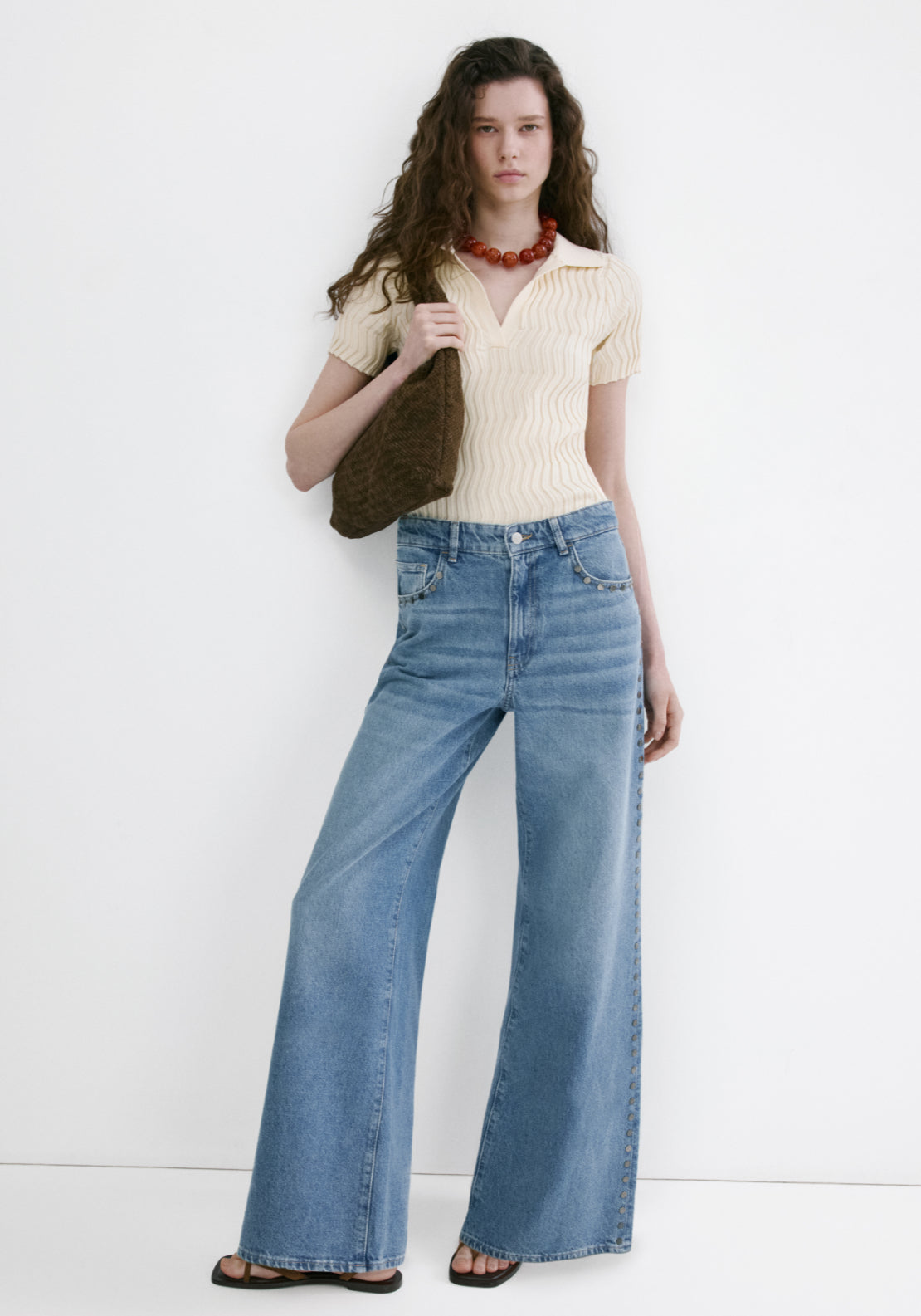 Straight Fit Jeans With Studs - Denim Blue