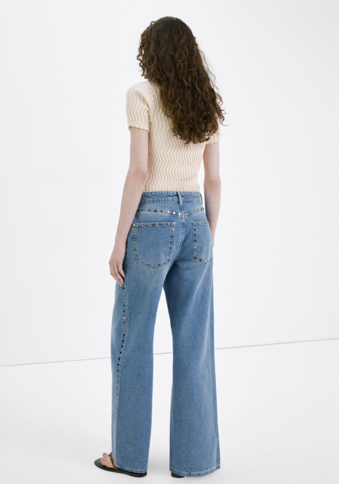 Straight Fit Jeans With Studs - Denim Blue