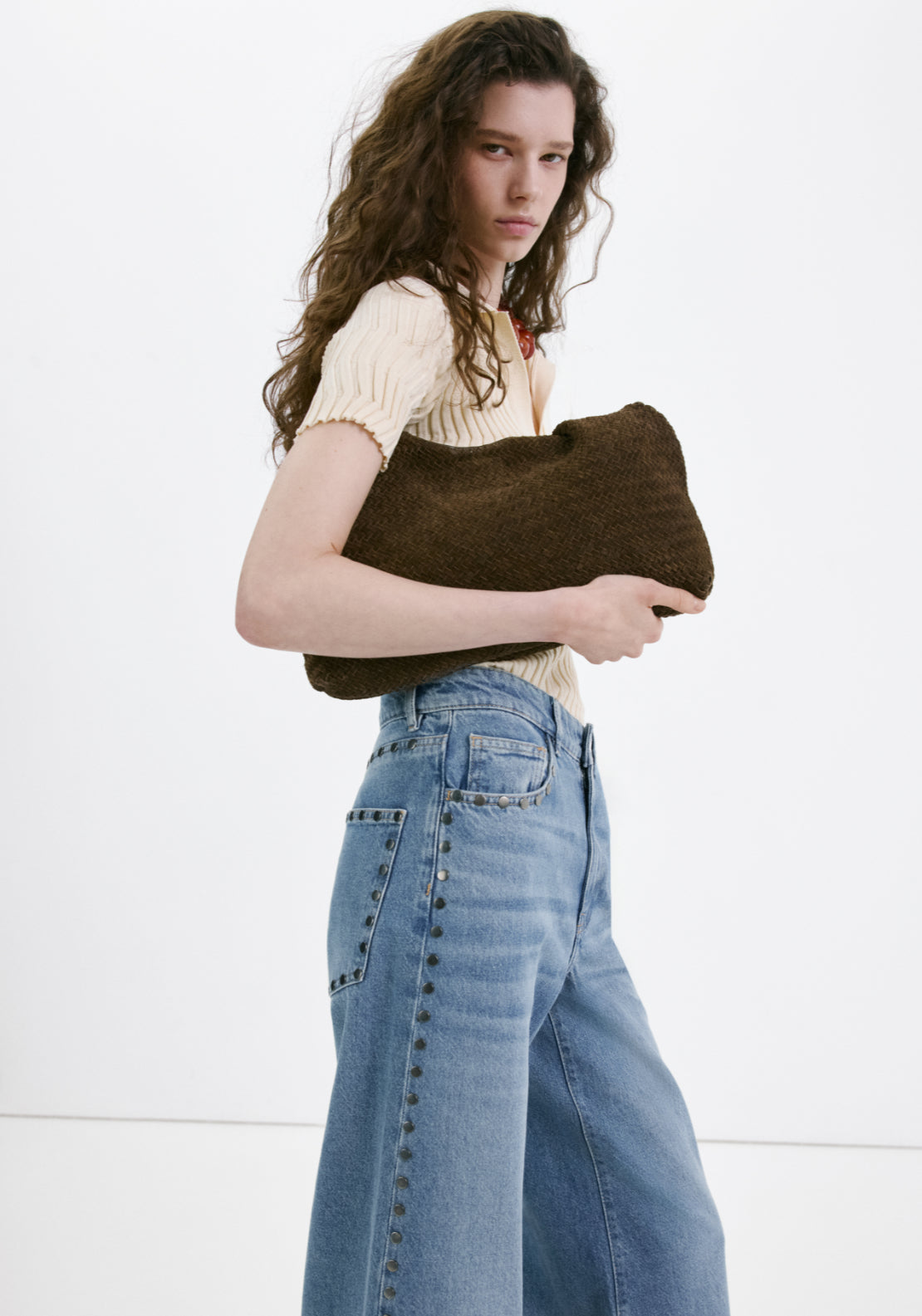 Straight Fit Jeans With Studs - Denim Blue