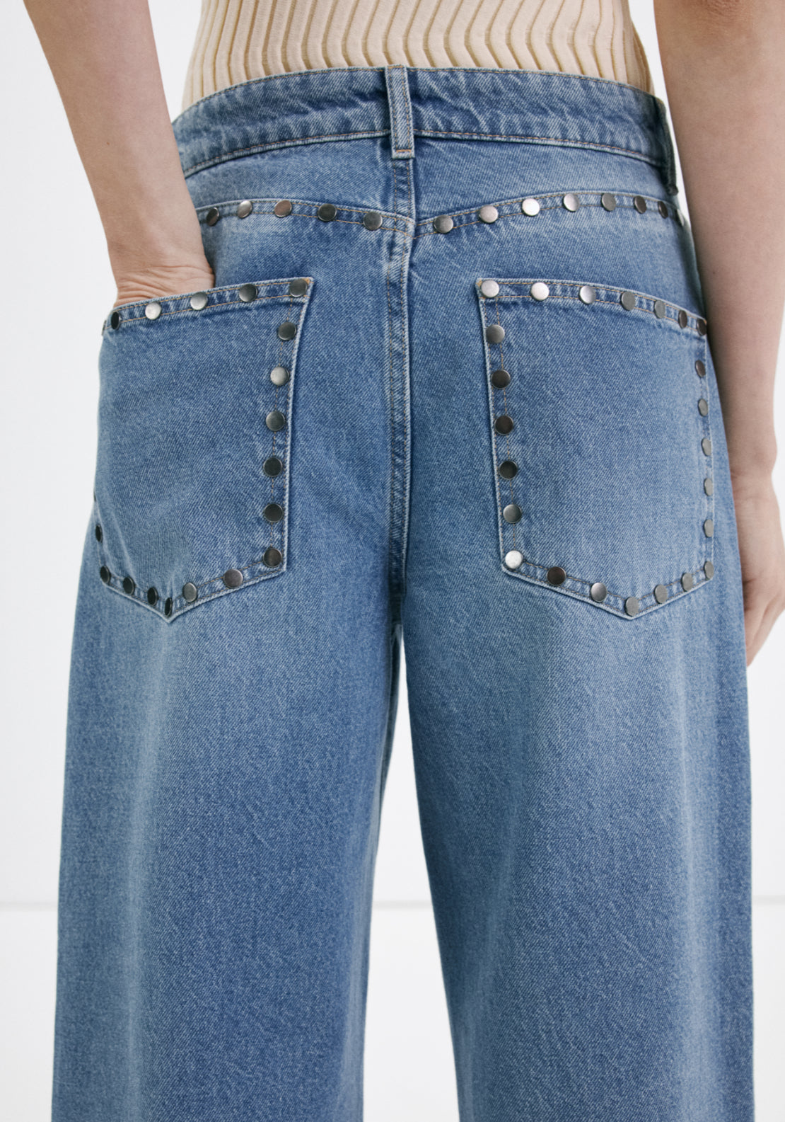 Straight Fit Jeans With Studs - Denim Blue