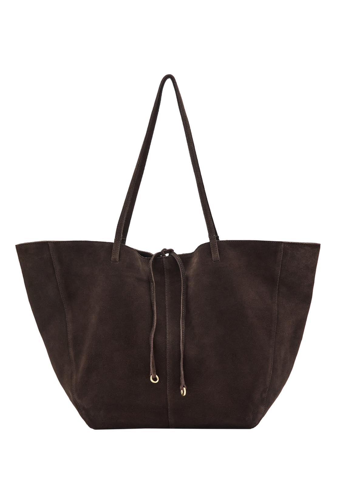 Suede Shopper Bag With Bow Closure - Brown