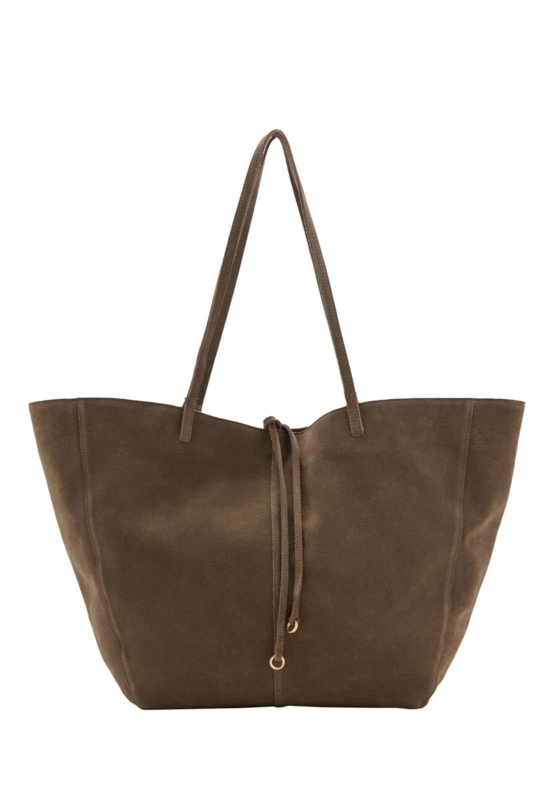 Suede Shopper Bag With Bow Closure - Beige