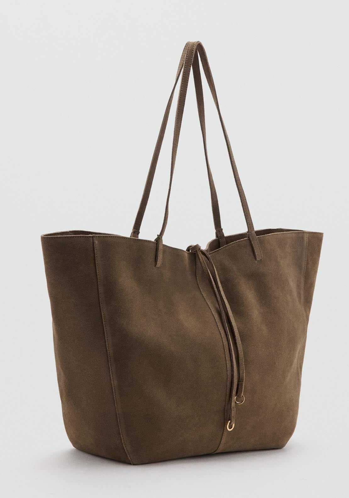 Suede Shopper Bag With Bow Closure - Beige