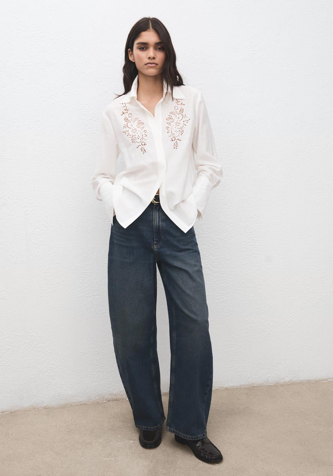 Embroidered Openwork Shirt - Cream