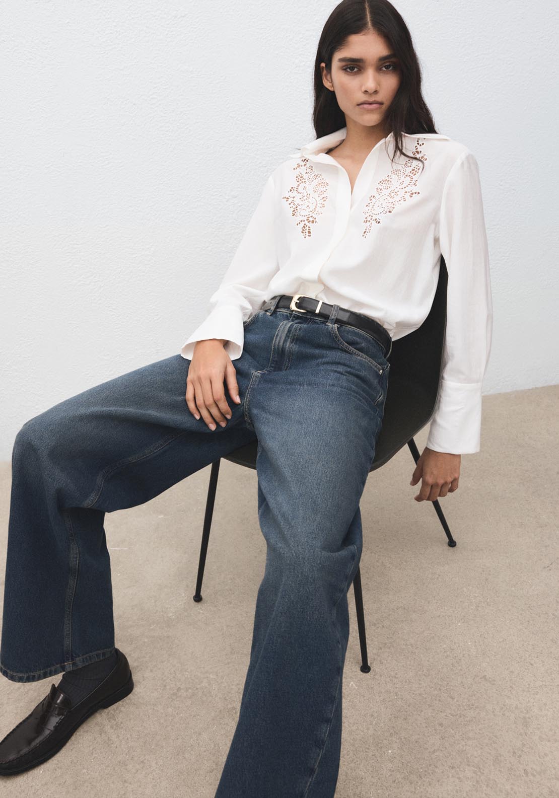 Embroidered Openwork Shirt - Cream
