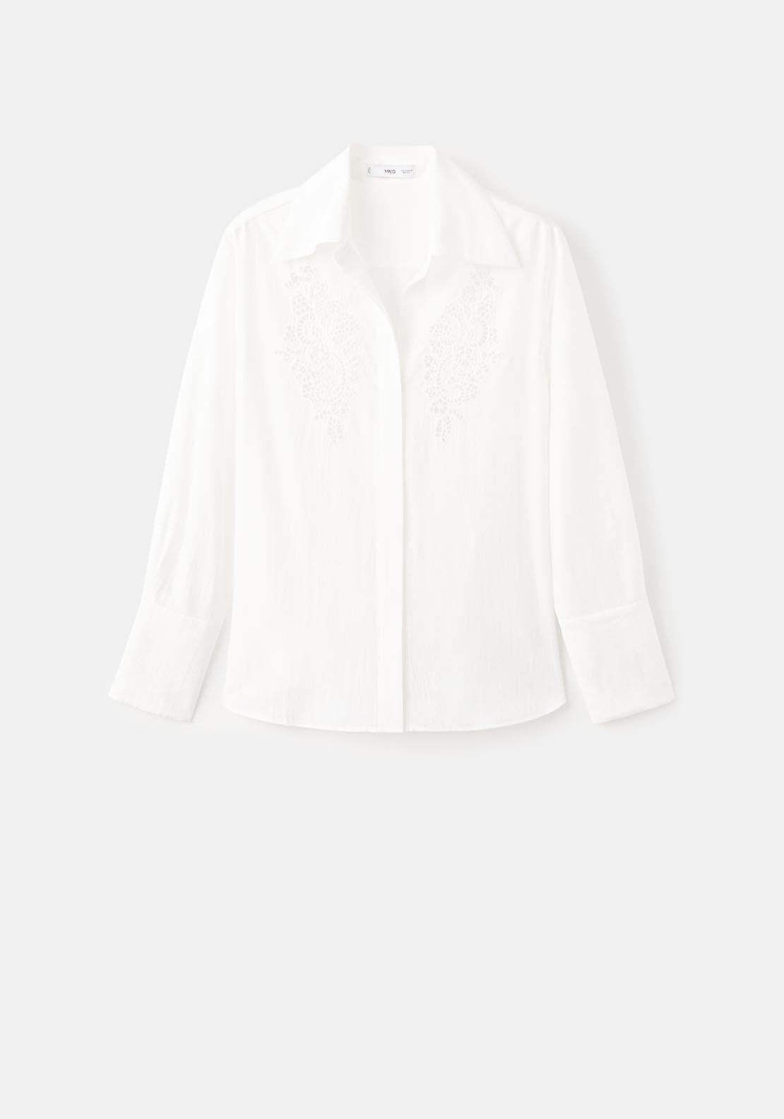 Embroidered Openwork Shirt - Cream
