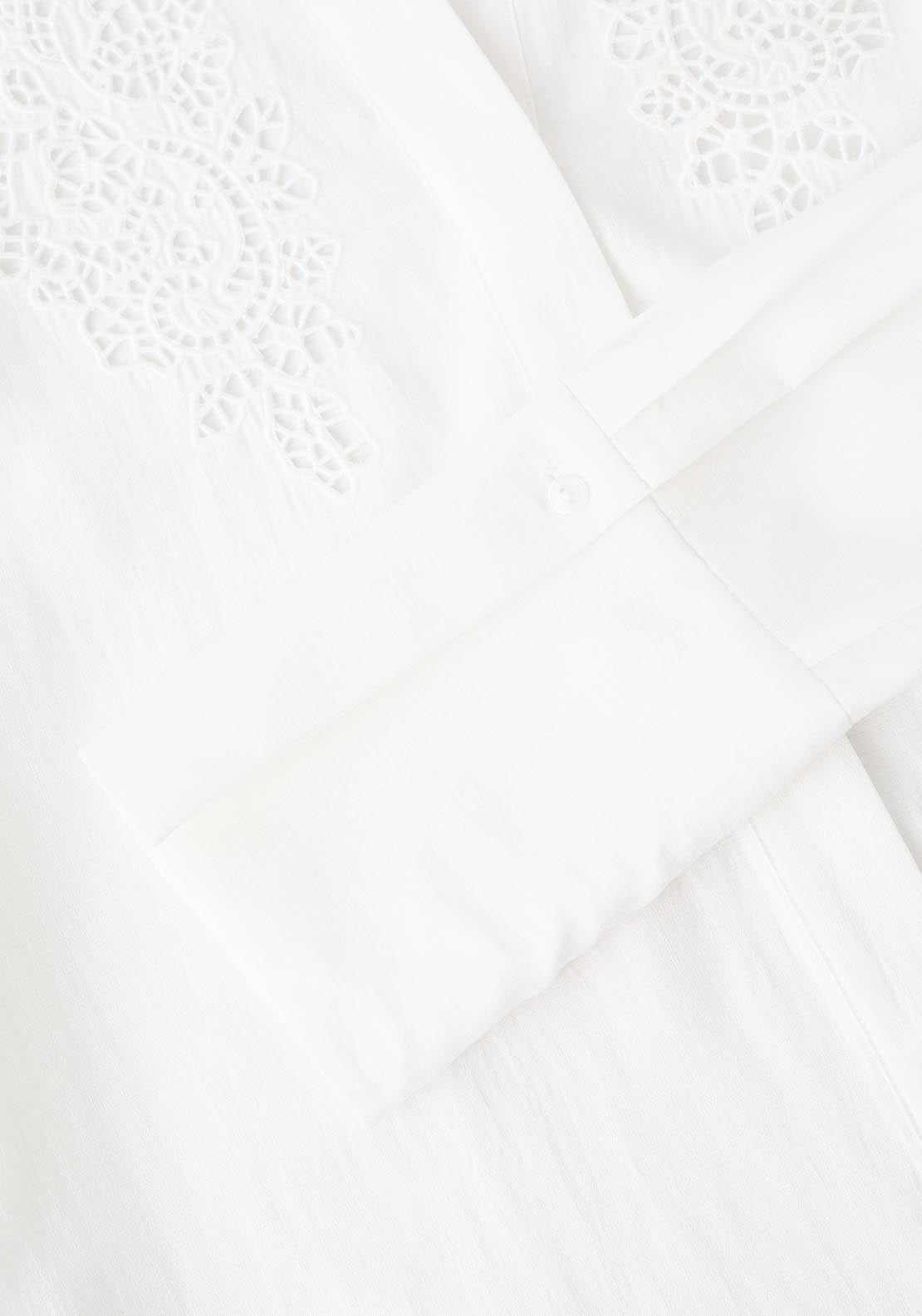 Embroidered Openwork Shirt - Cream