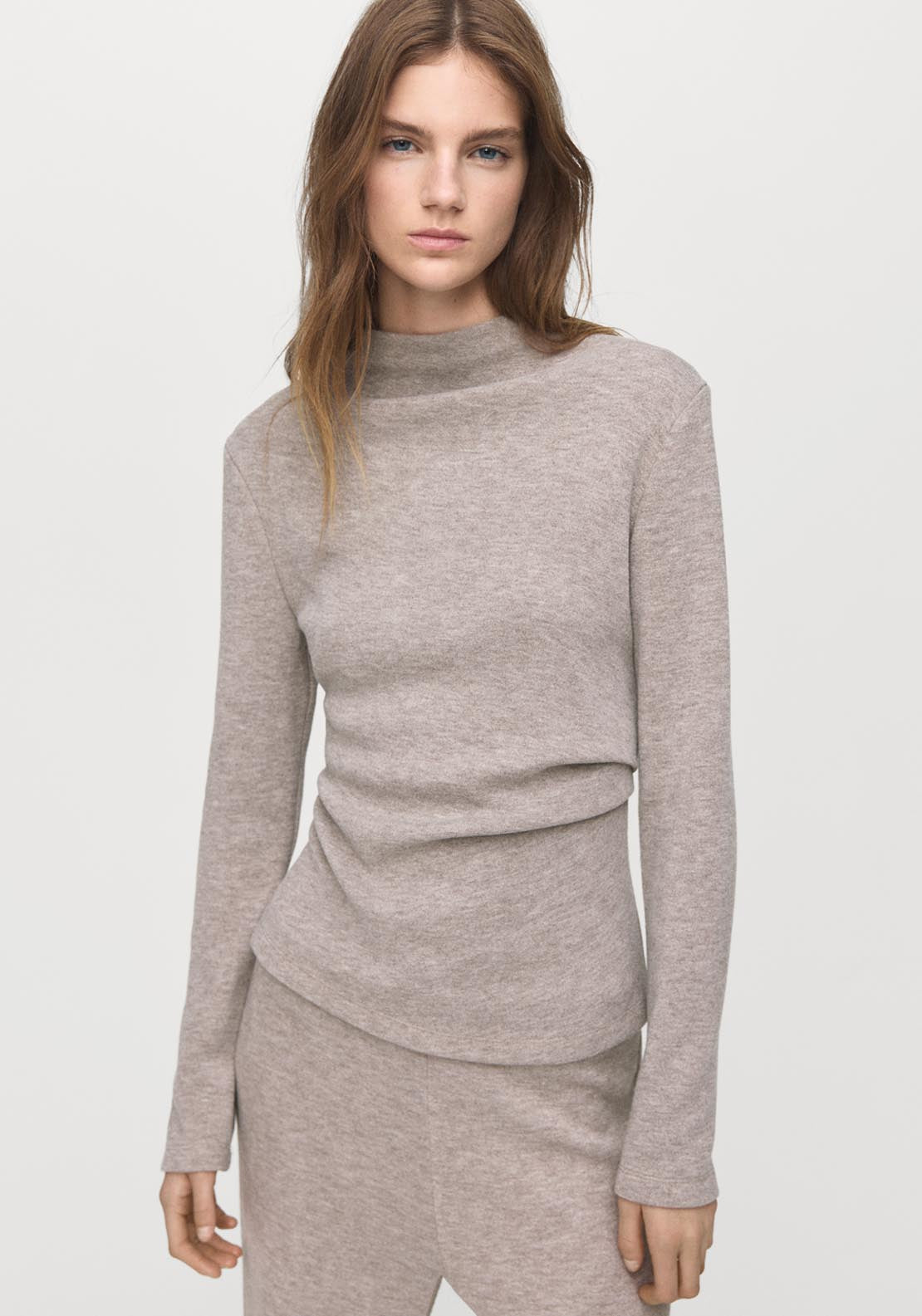 Fine Knit Perkins Neck Sweatshirt - Brown