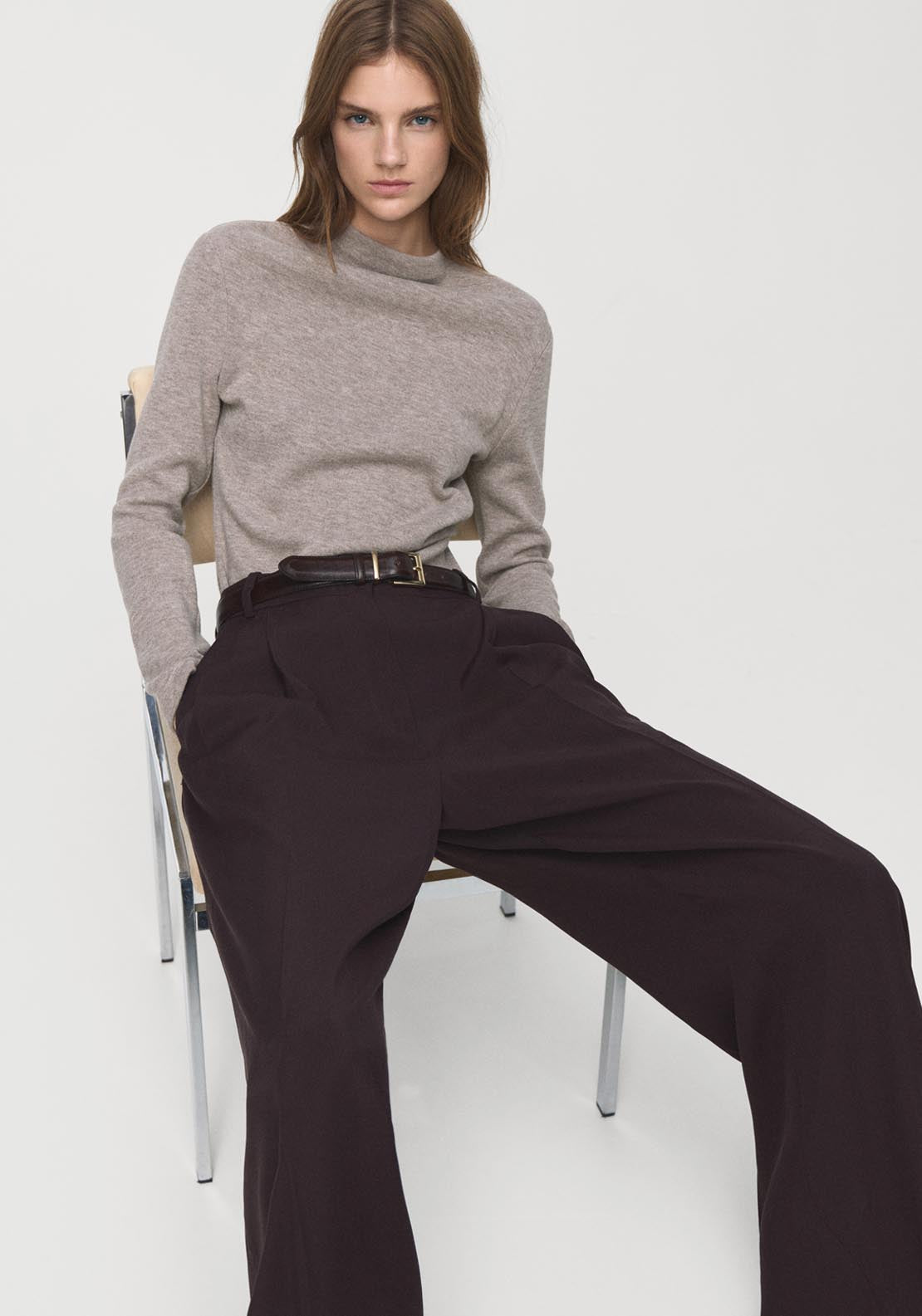 Fine Knit Perkins Neck Sweatshirt - Brown