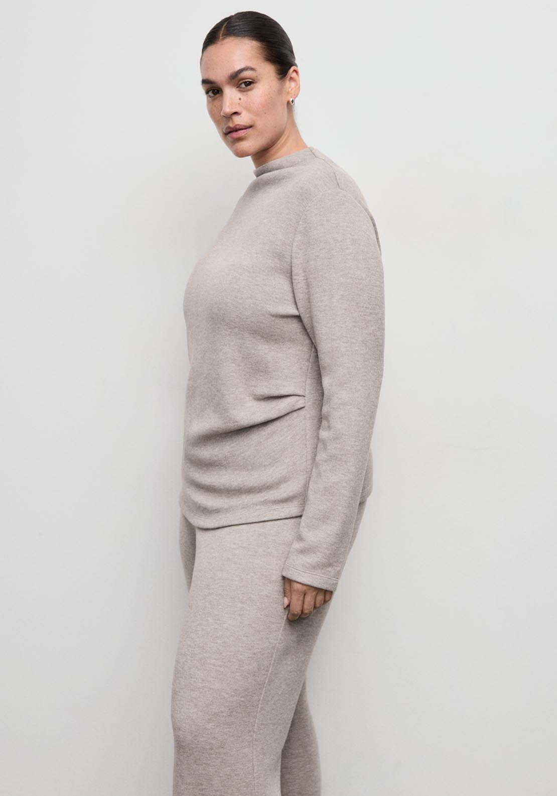 Fine Knit Perkins Neck Sweatshirt - Brown