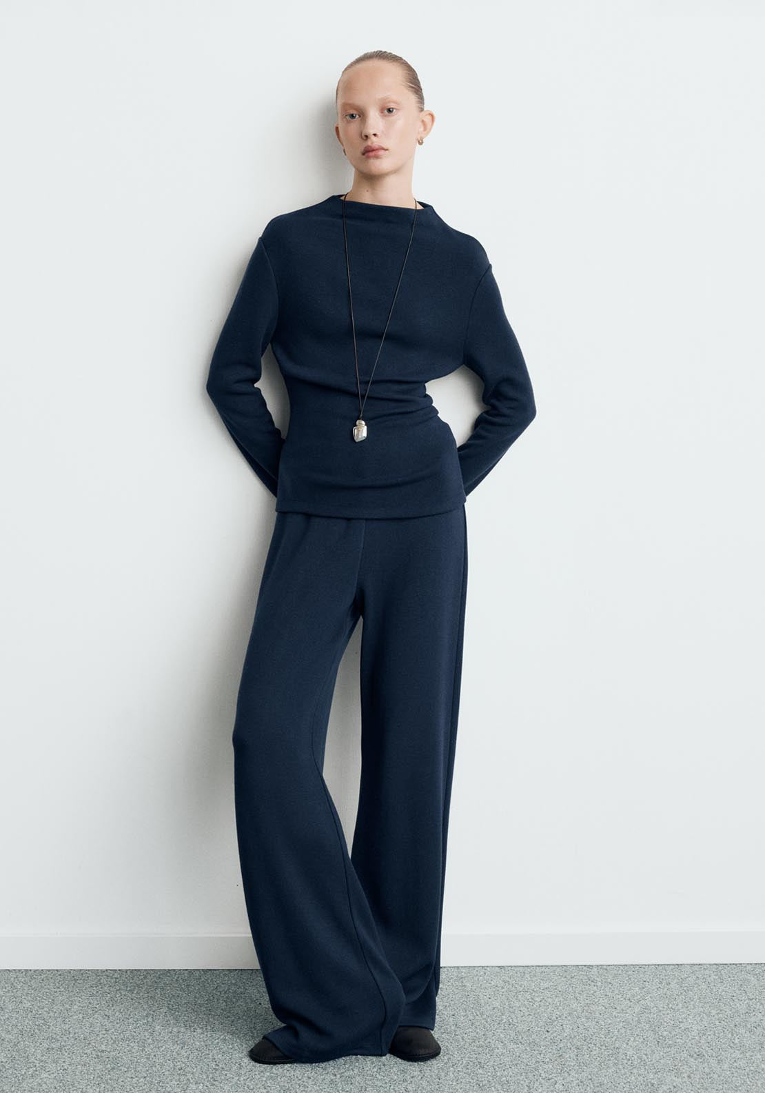 Fine Knit Perkins Neck Sweatshirt - Blue