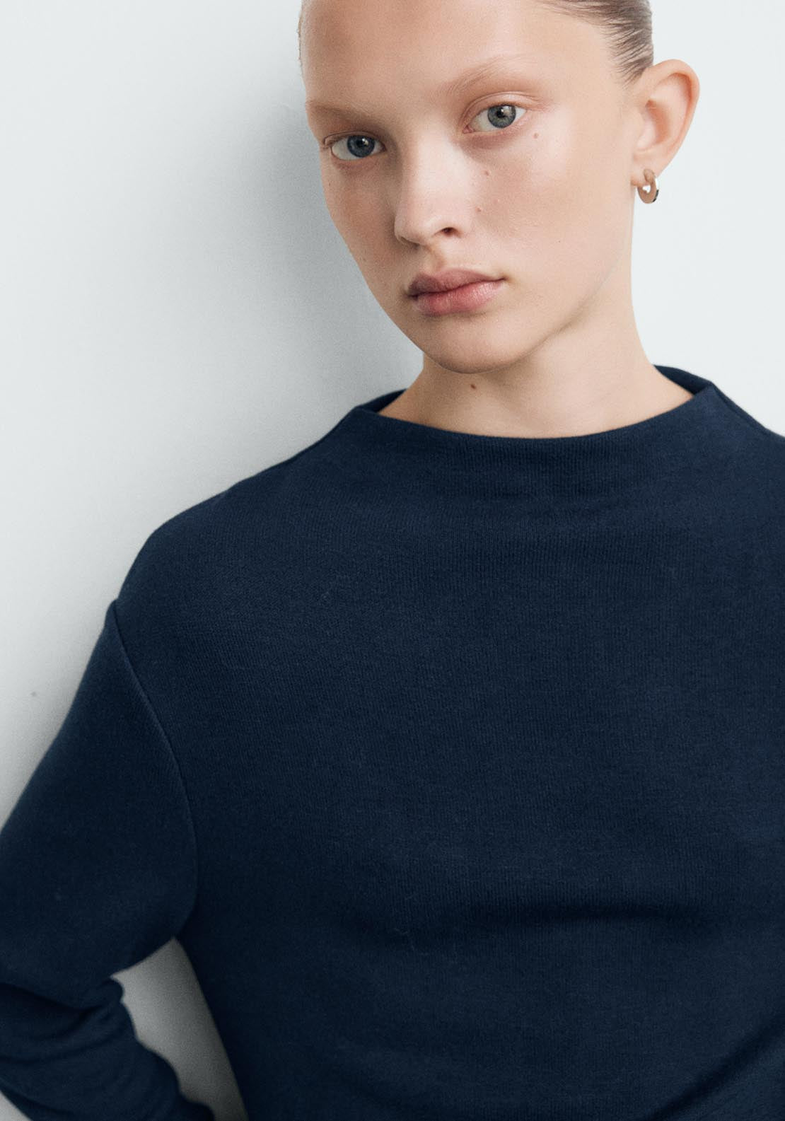 Fine Knit Perkins Neck Sweatshirt - Blue