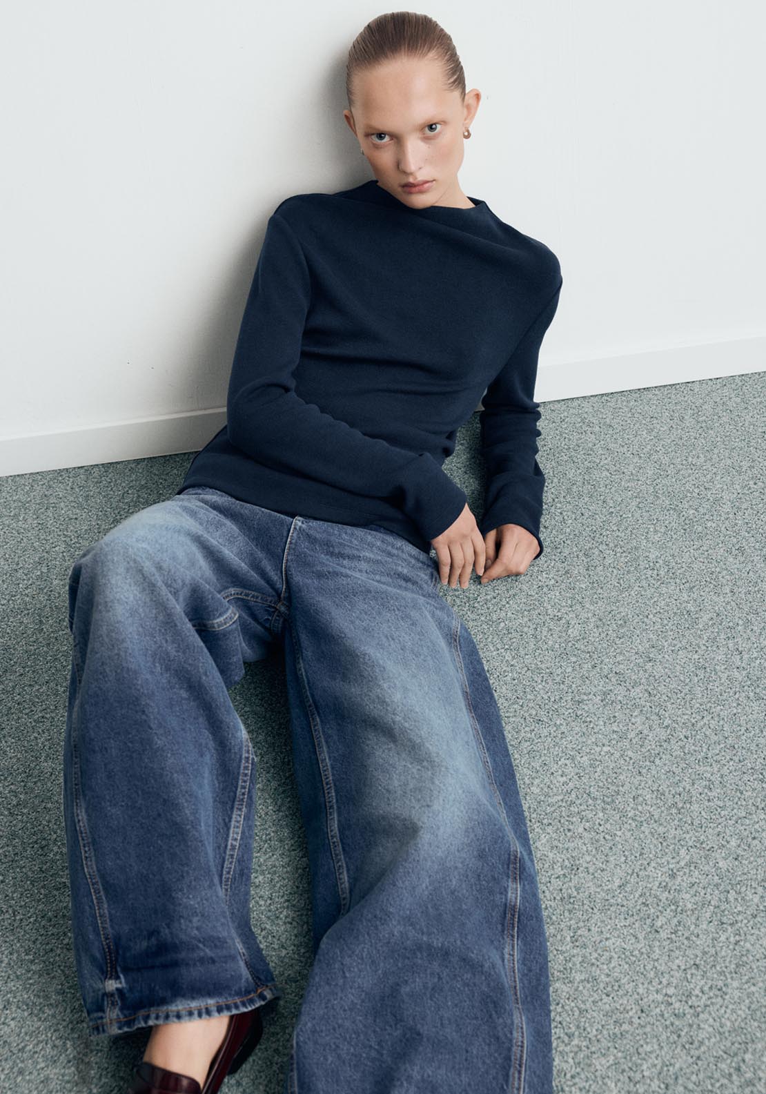 Fine Knit Perkins Neck Sweatshirt - Blue
