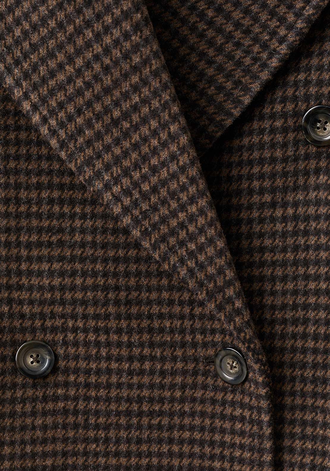 Wool Blend Micro Houndstooth Coat - Brown