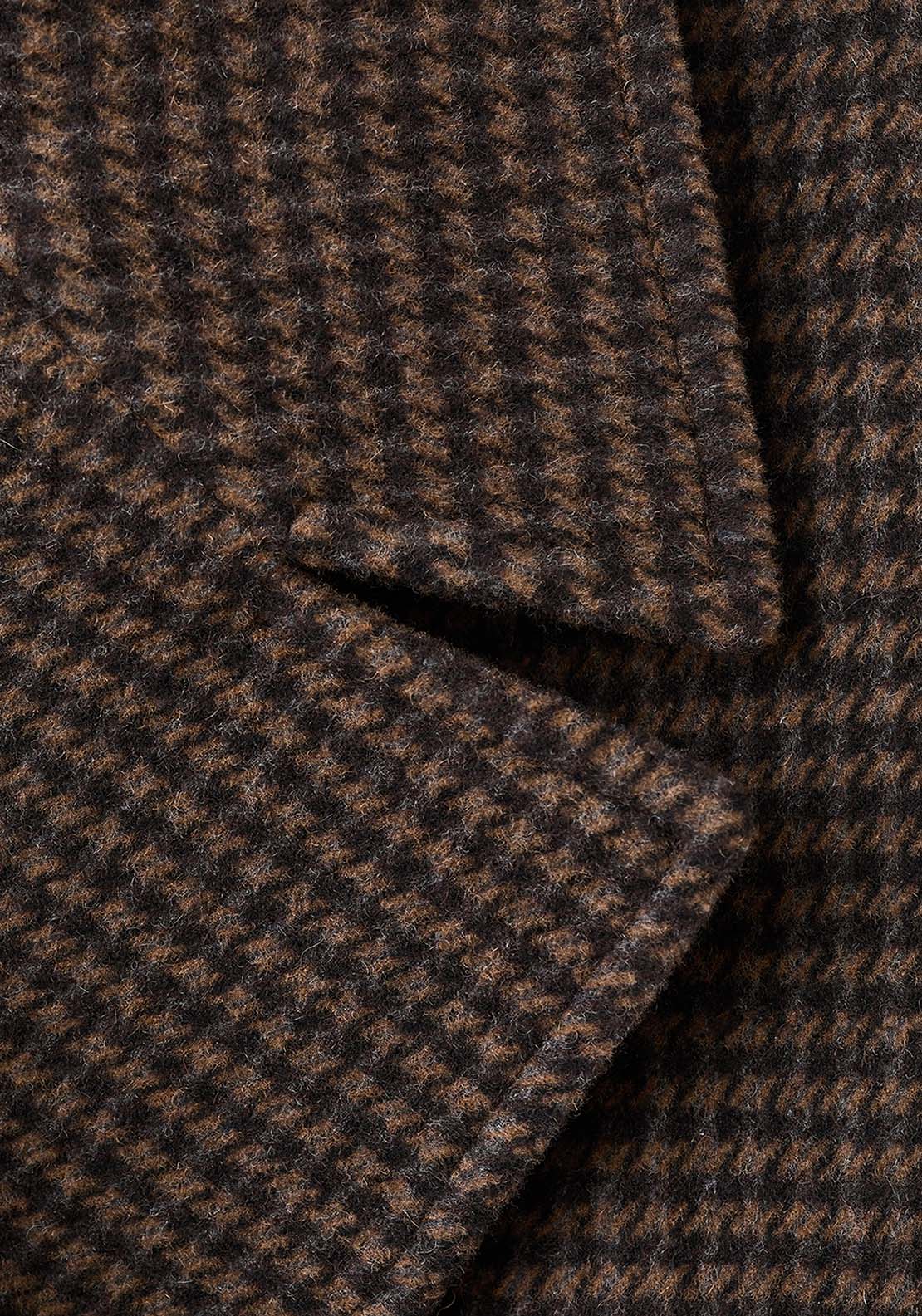 Wool Blend Micro Houndstooth Coat - Brown