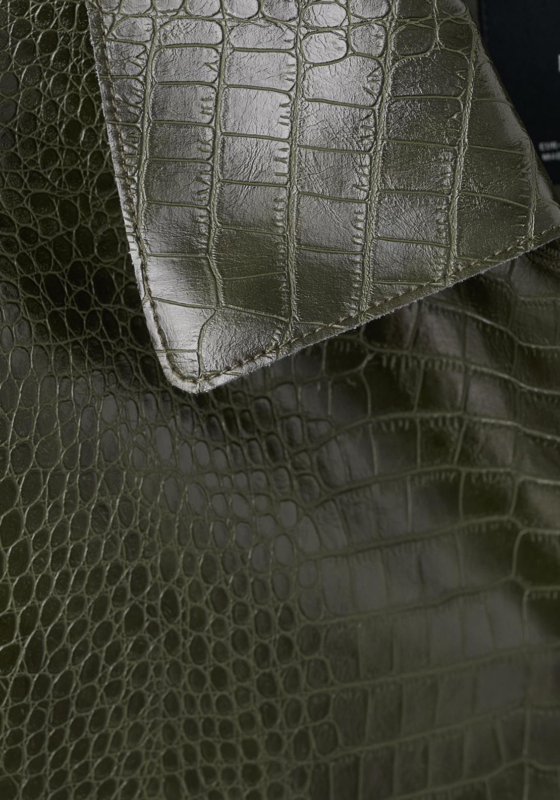 Croc Effect Faux Leather Jacket - Green