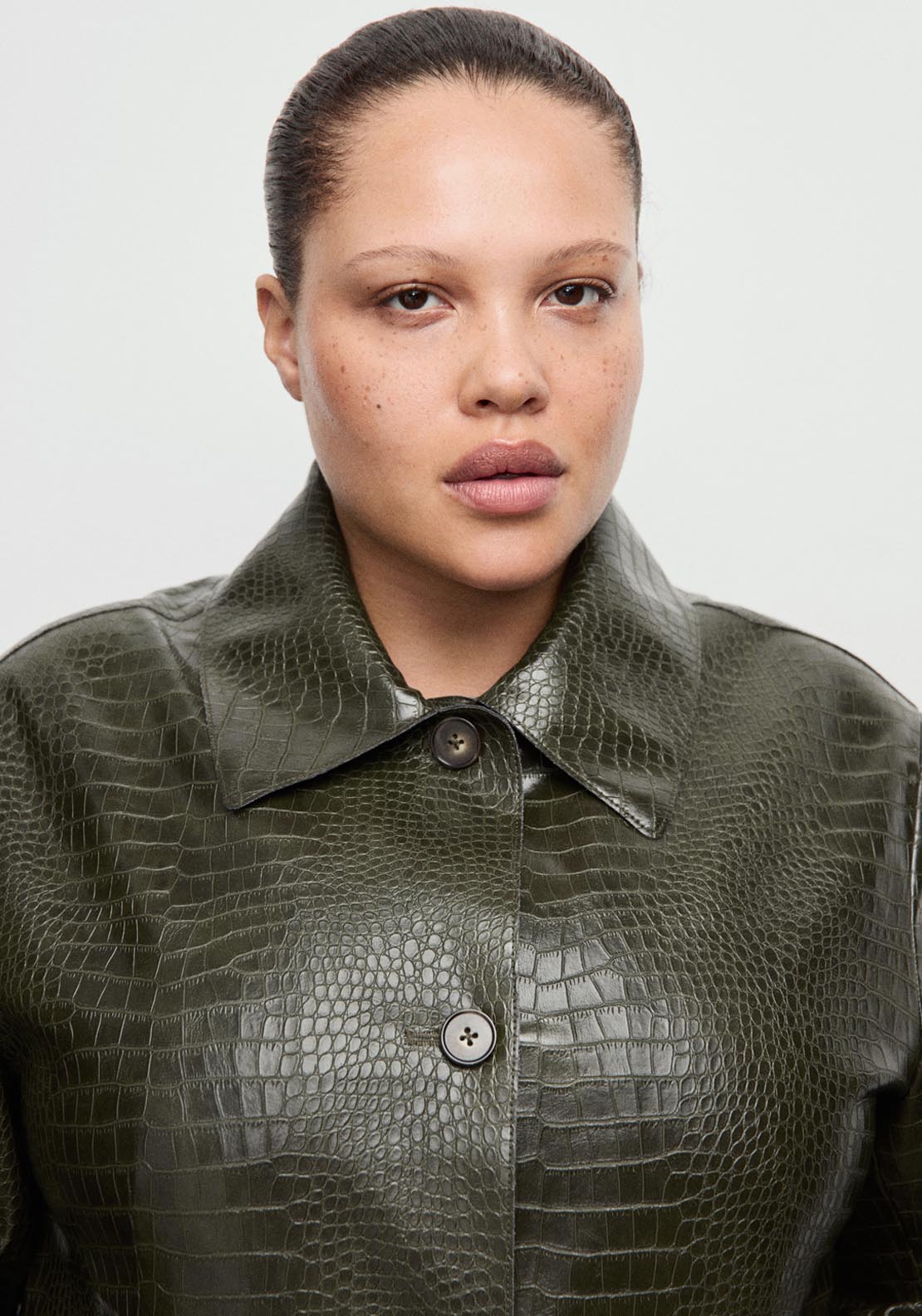 Croc Effect Faux Leather Jacket - Green