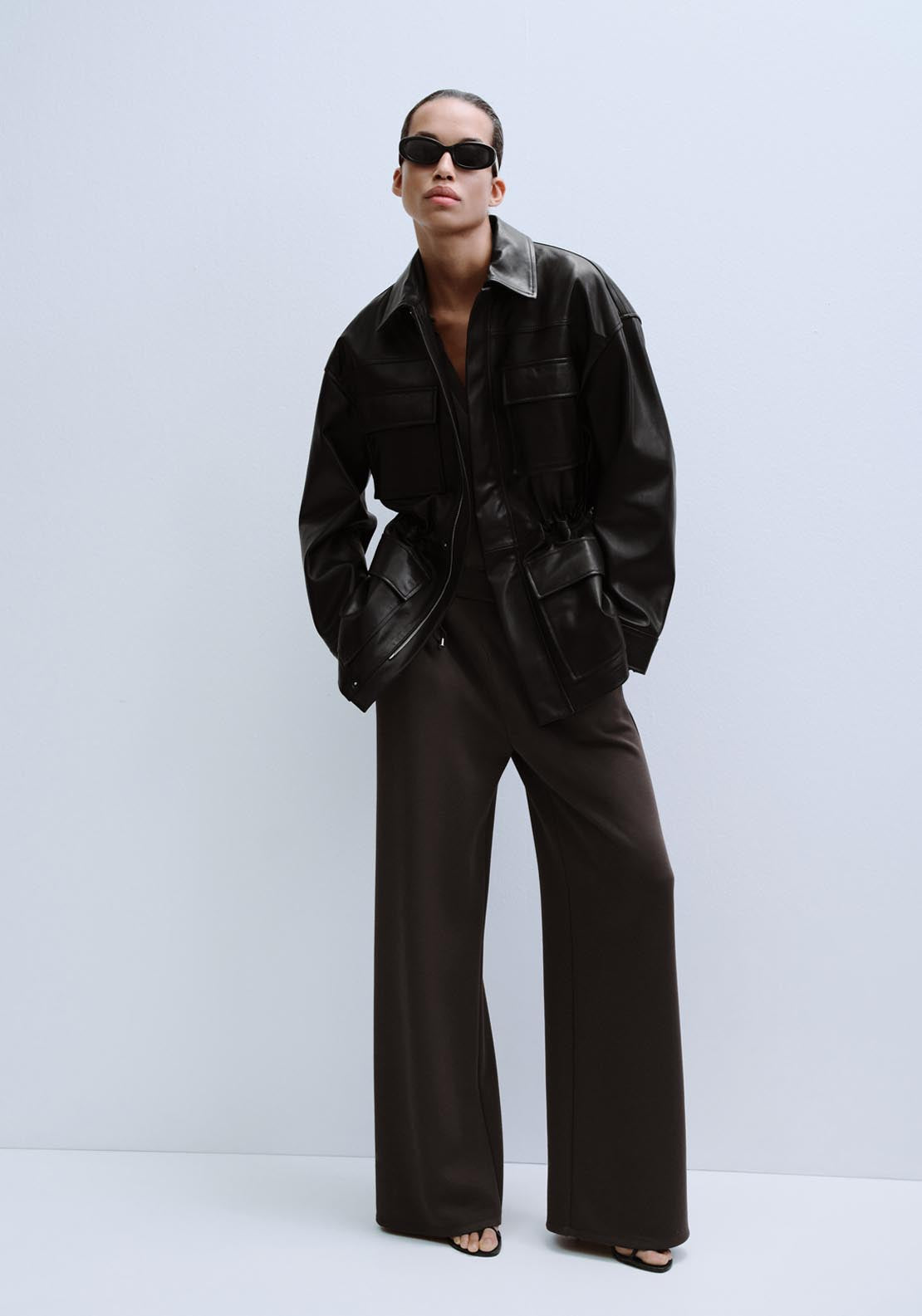 Mango Elastic Waist Straight Fit Trousers - Brown 5 Shaws Department Stores