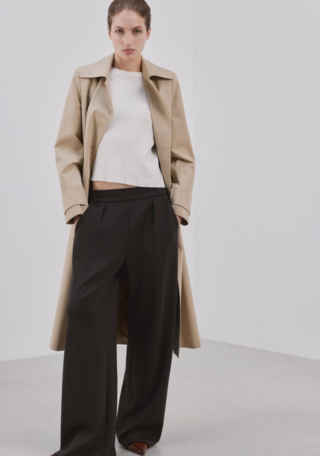 Mango Elastic Waist Straight Fit Trousers - Brown 4 Shaws Department Stores