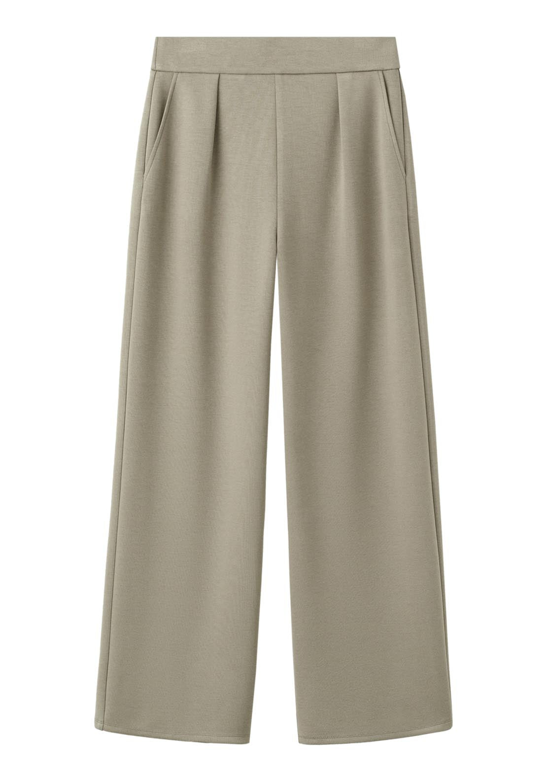 Straight Fit Trousers With Elastic Waist - Green