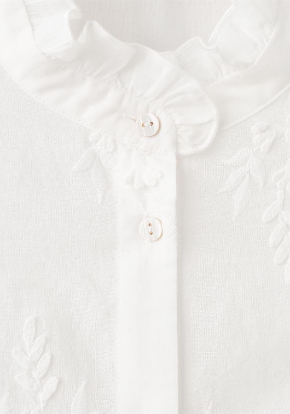 Floral Embroidery Blouse - White