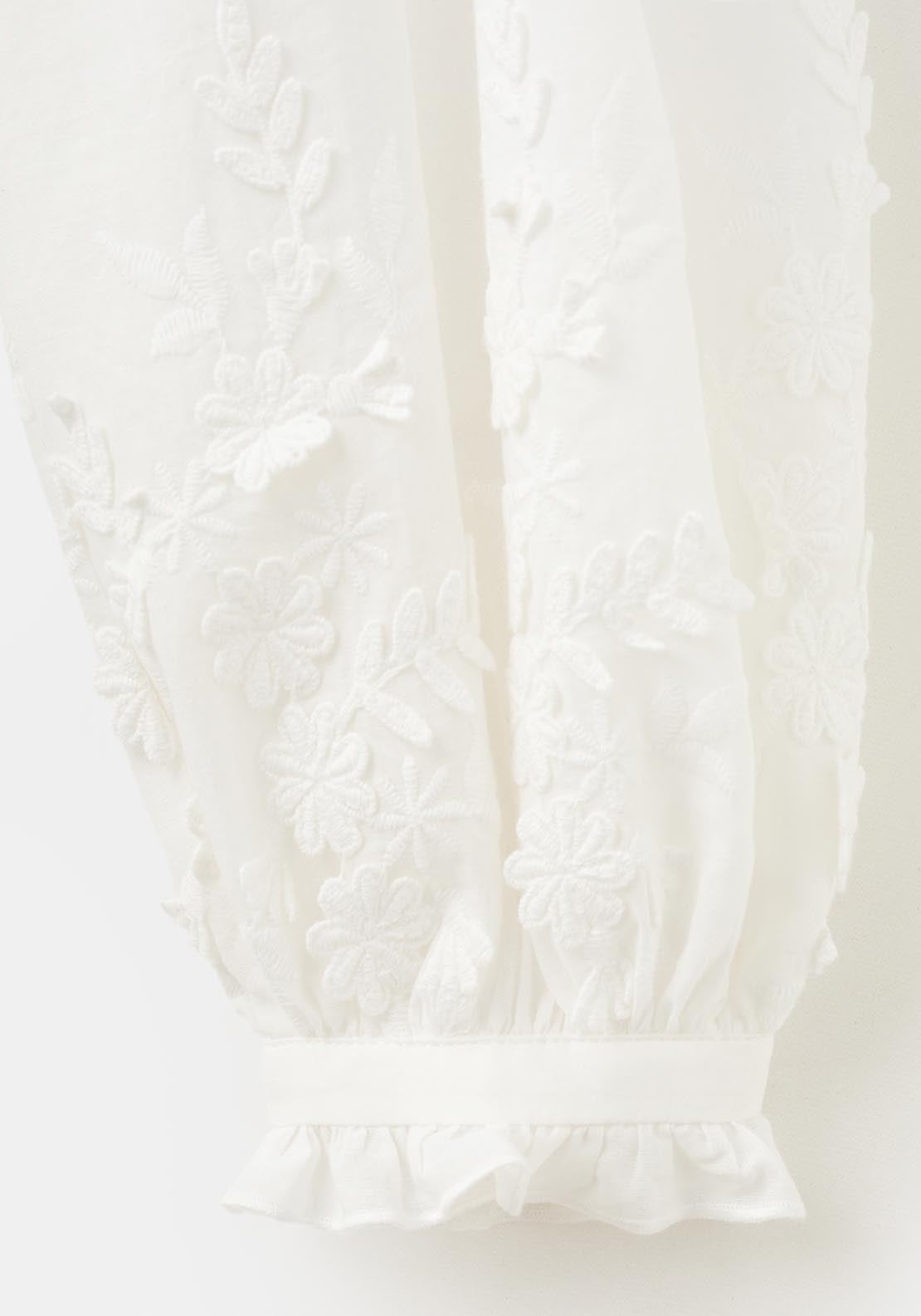 Floral Embroidery Blouse - White