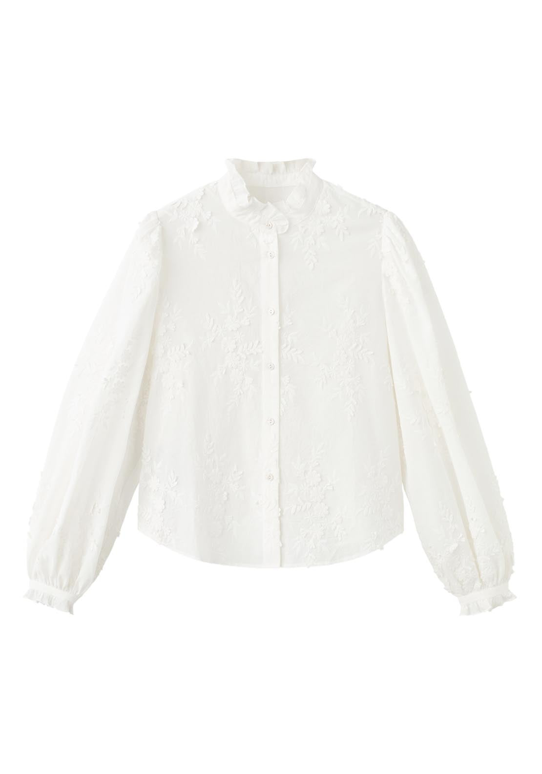 Floral Embroidery Blouse - White