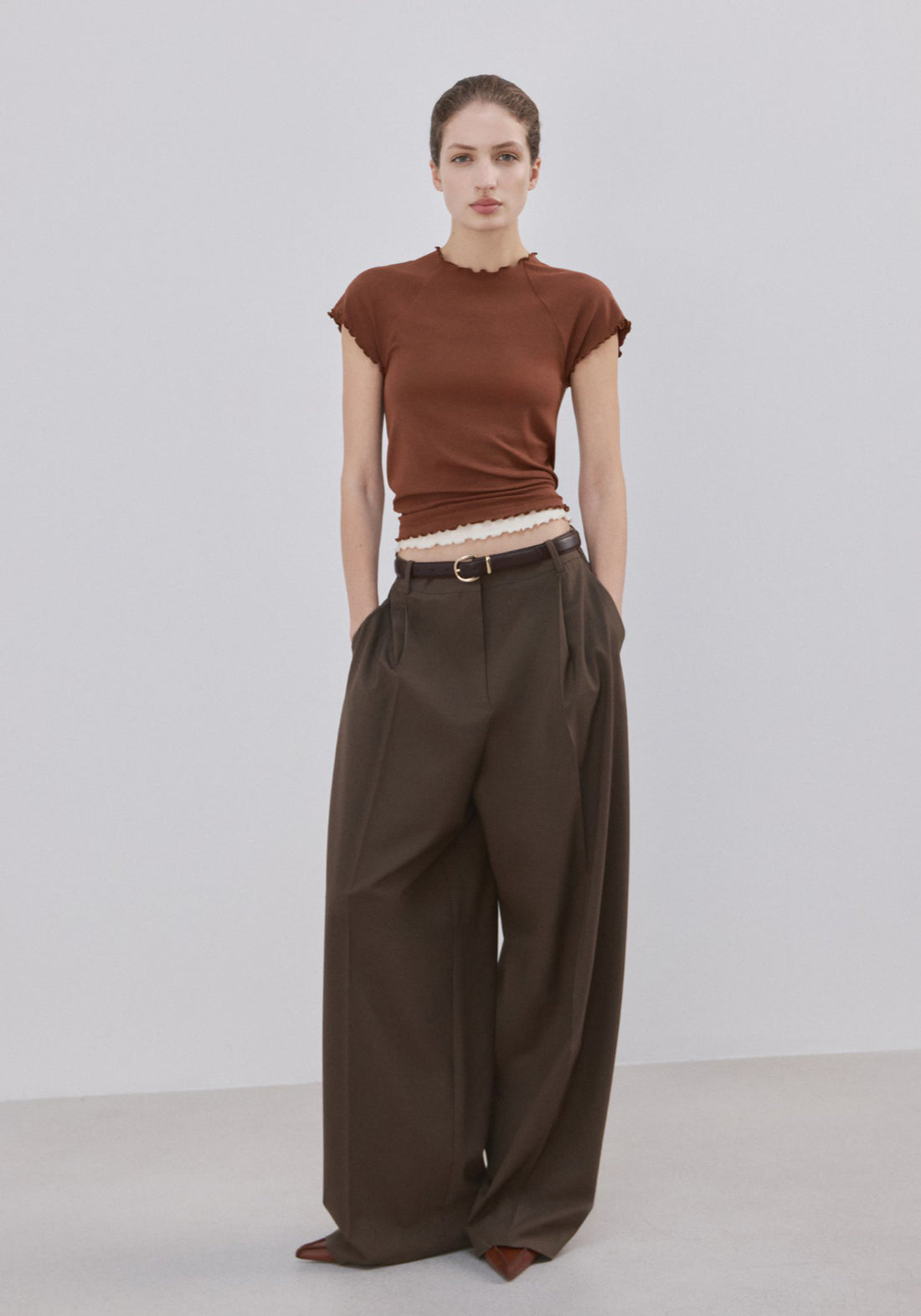 Mango Contrasting T-Shirt - Brown 1 Shaws Department Stores
