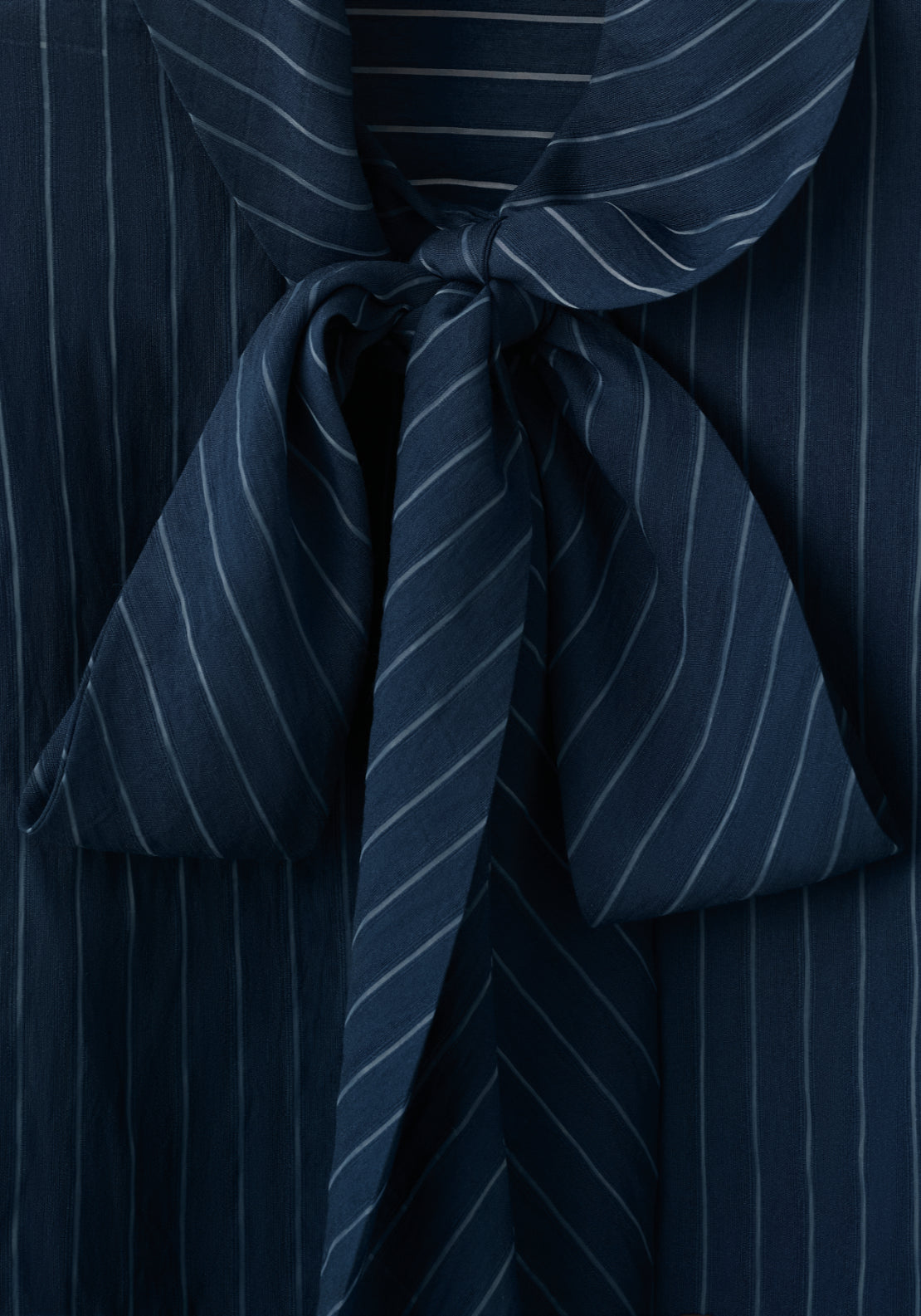 Striped Blouse With Bow Tie Neck - Blue